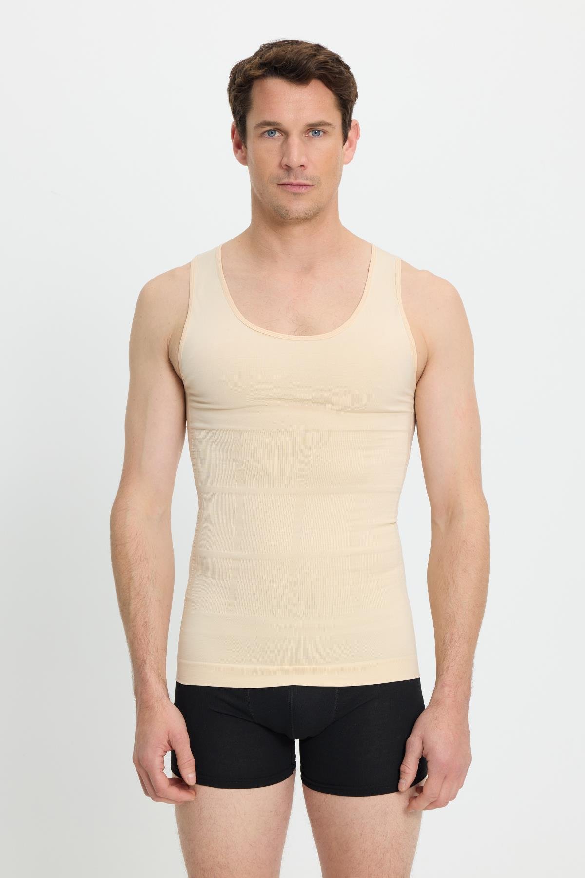 TUDORS Erkek Süper Slim Fit Extra Dar Kesim Lastikli Ten Rengi Atlet Korse görsel 2