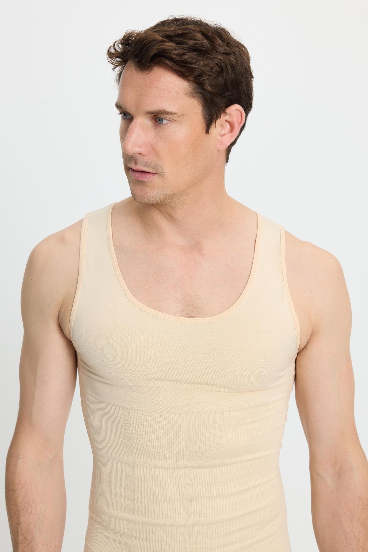TUDORS Erkek Süper Slim Fit Extra Dar Kesim Lastikli Ten Rengi Atlet Korse görsel 3