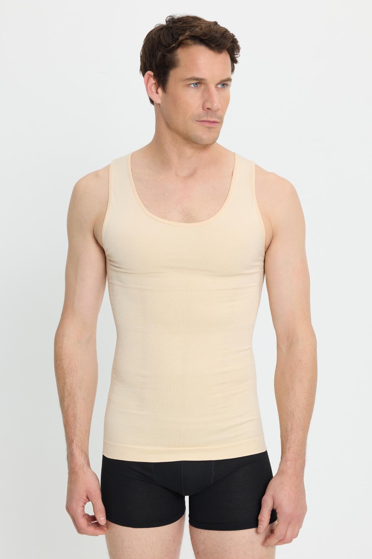 TUDORS Erkek Süper Slim Fit Extra Dar Kesim Lastikli Ten Rengi Atlet Korse görsel 5