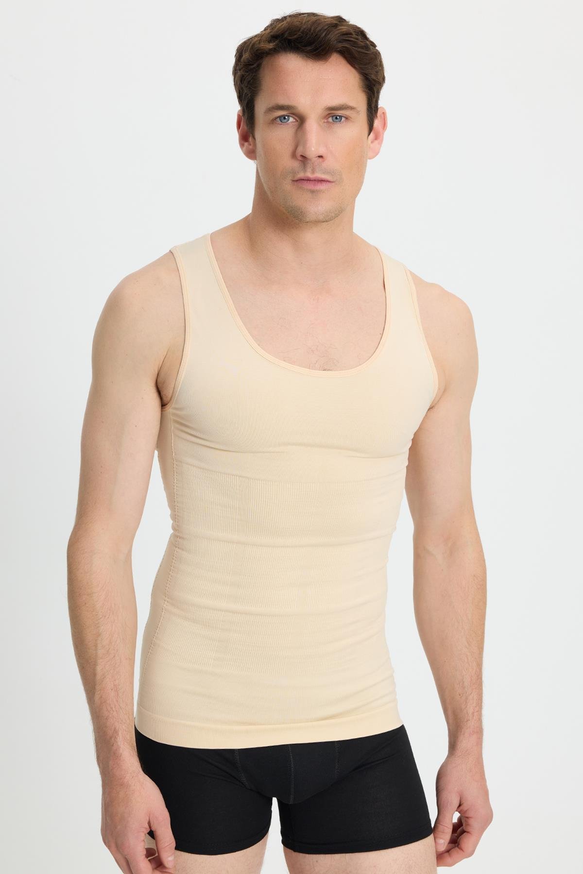 TUDORS Erkek Süper Slim Fit Extra Dar Kesim Lastikli Ten Rengi Atlet Korse görsel 6
