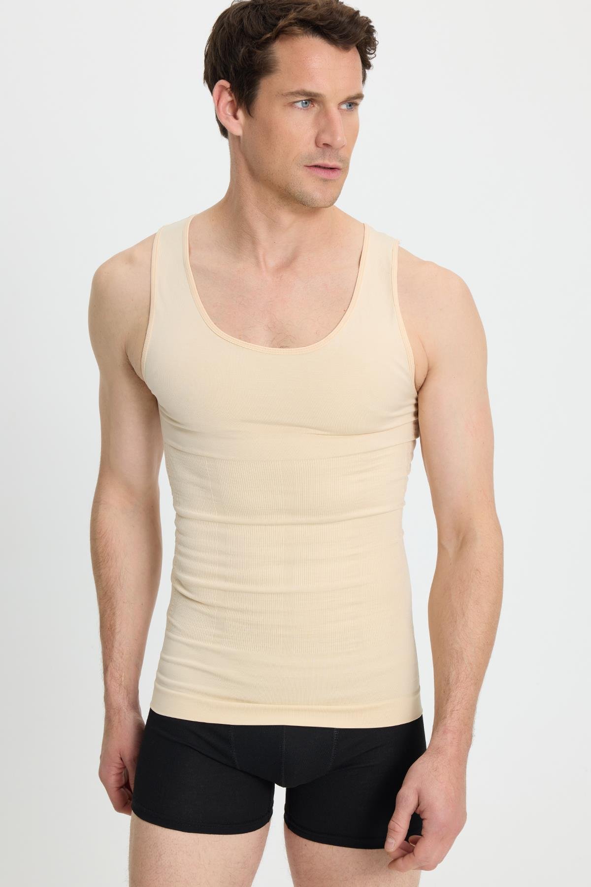 TUDORS Erkek Süper Slim Fit Extra Dar Kesim Lastikli Ten Rengi Atlet Korse görsel 7