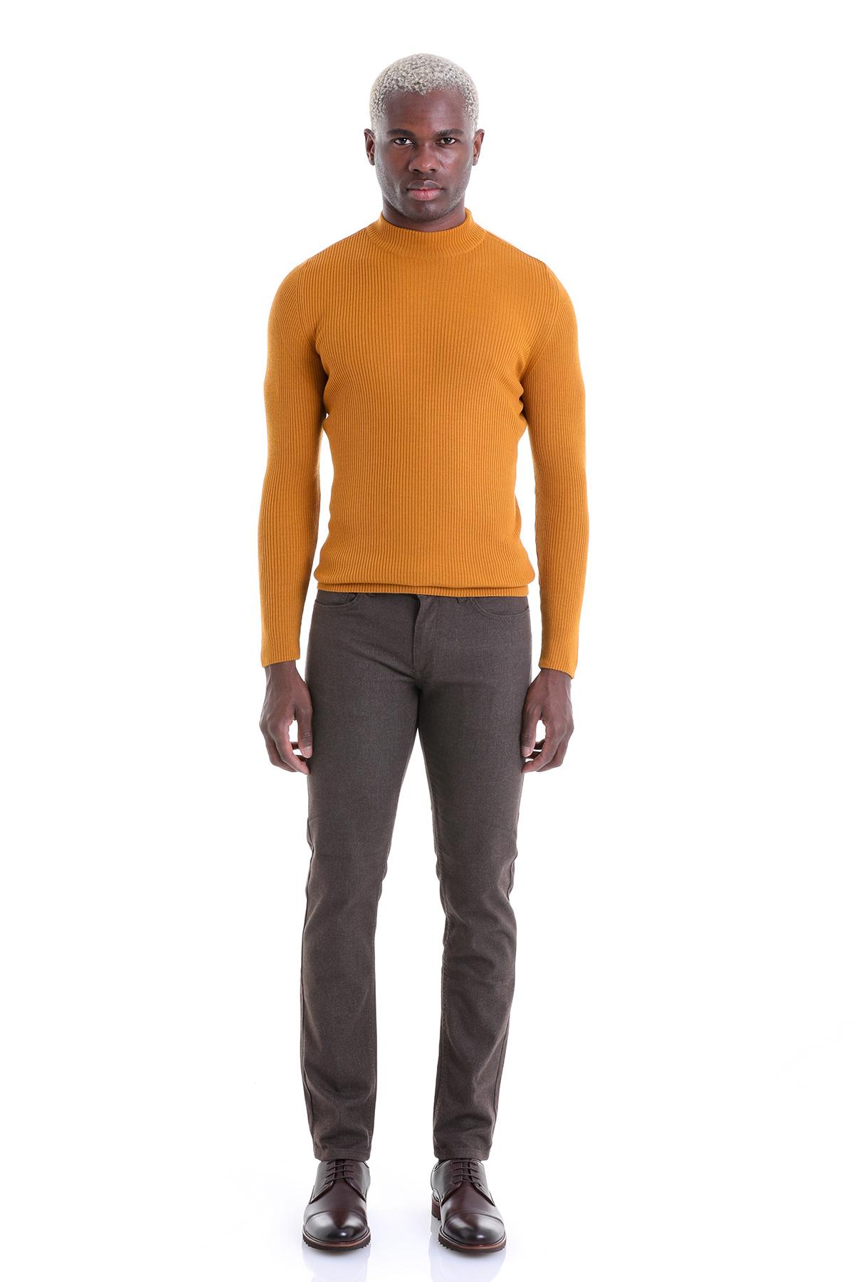 Hatemoğlu Safran Slim Fit Fitilli Yarım Balıkçı Yaka Yünlü Kazak görsel 4