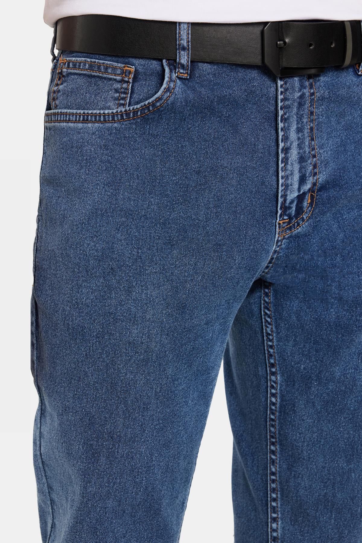 TUDORS Erkek Regular Fit Yıkamalı Taşlamalı Esnek Jean Düz Paça Tapered Açık Mavi Jean Pantolon görsel 2