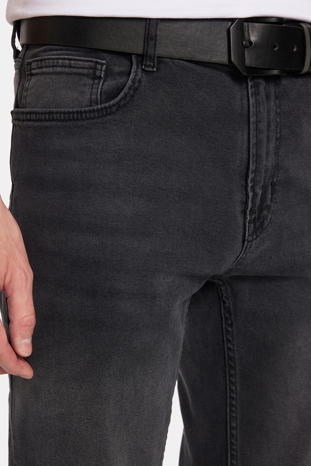 TUDORS Erkek Regular Fit Normal Kesim Denim Yıkamalı Düz Paça Gri Jean Pantolon görsel 2