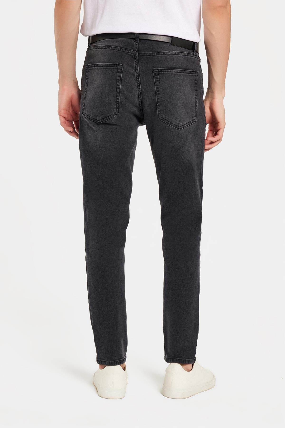 TUDORS Erkek Regular Fit Normal Kesim Denim Yıkamalı Düz Paça Gri Jean Pantolon görsel 5