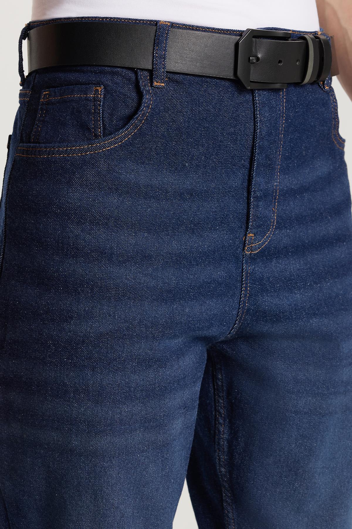 TUDORS Erkek Regular Fit Bol Kesim Denim Yıkamalı Efektli Esnek Lacivert Jean Pantolon görsel 2
