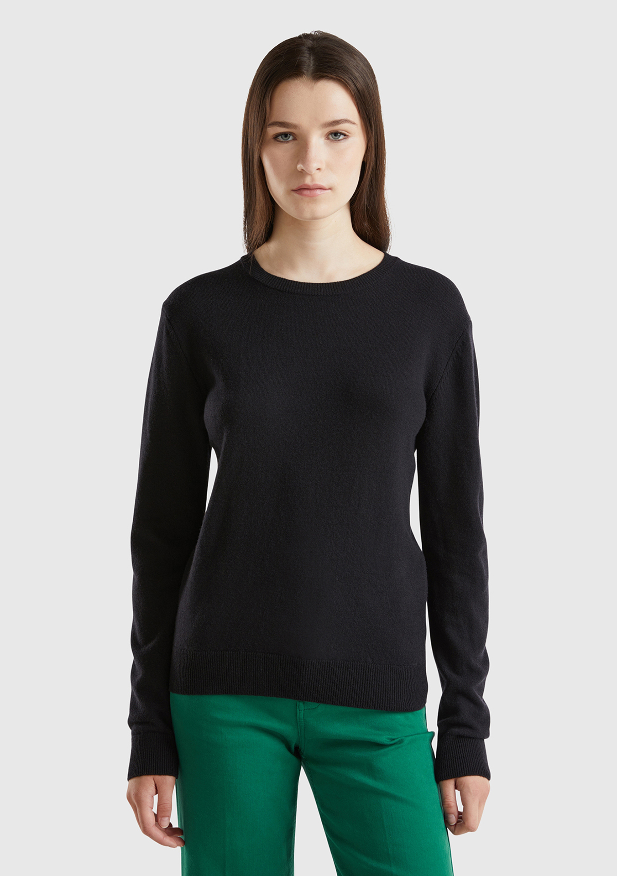 United Colors Of Benetton Kadın Siyah Bisiklet Yaka %100 Merino Kazak