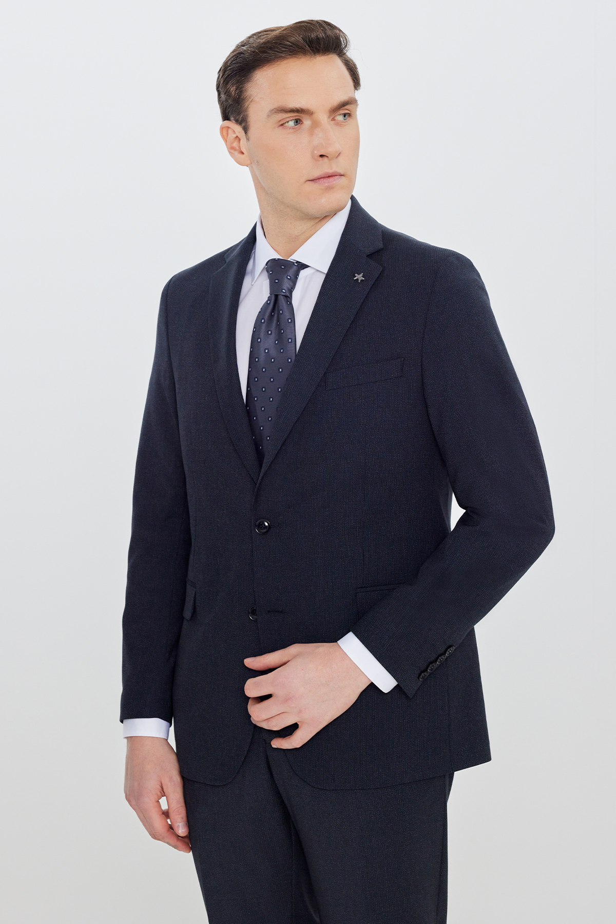 Altınyıldız Classics Erkek Lacivert Slim Fit Dar Kesim Mono Yaka Kapak Cep Esnek Takım Elbise görsel 3