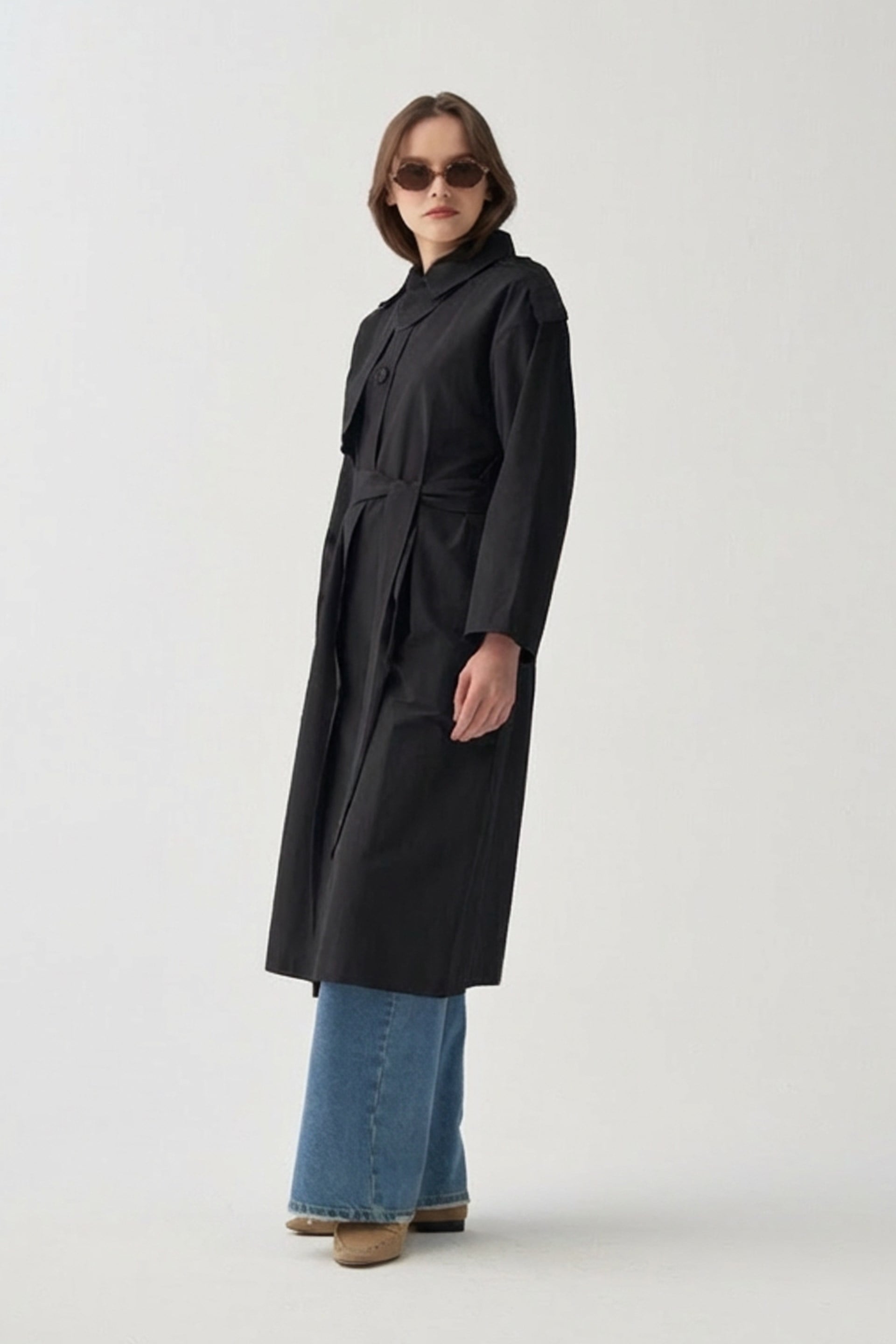 ALLDAY Siyah-Yaka Apoletli Trençkot görsel 2