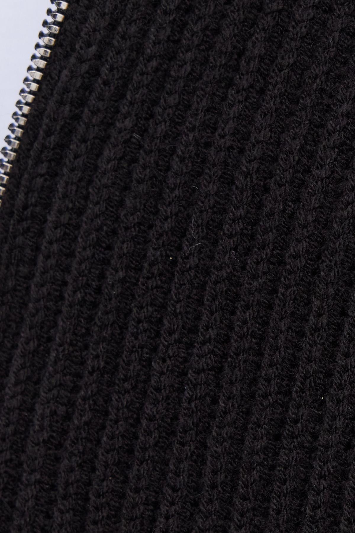 TUDORS Erkek Slim Fit Dik Yaka Fermuarlı Siyah Düz Hırka görsel 7