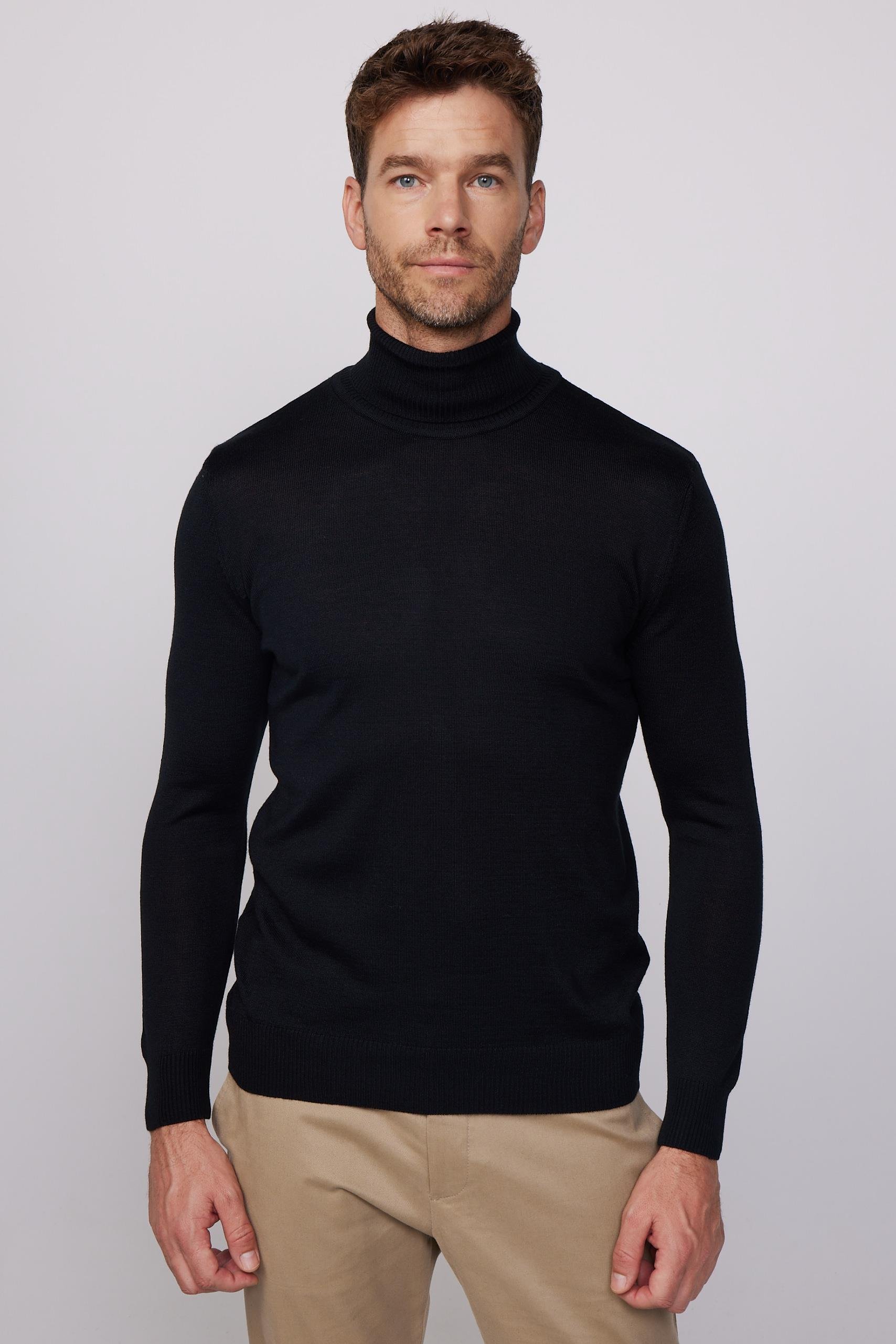 TUDORS Erkek Slim Fit Tam Boğazlı Yaka Düz Yün Triko Kazak görsel 3