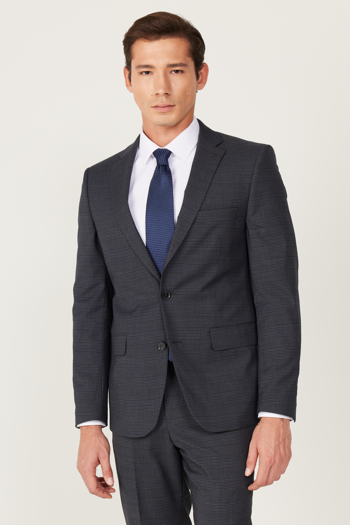 Altınyıldız Classics Erkek Antrasit-Lacivert Ekstra Slim Fit Dar Kesim Mono Yaka Desenli Takım Elbise