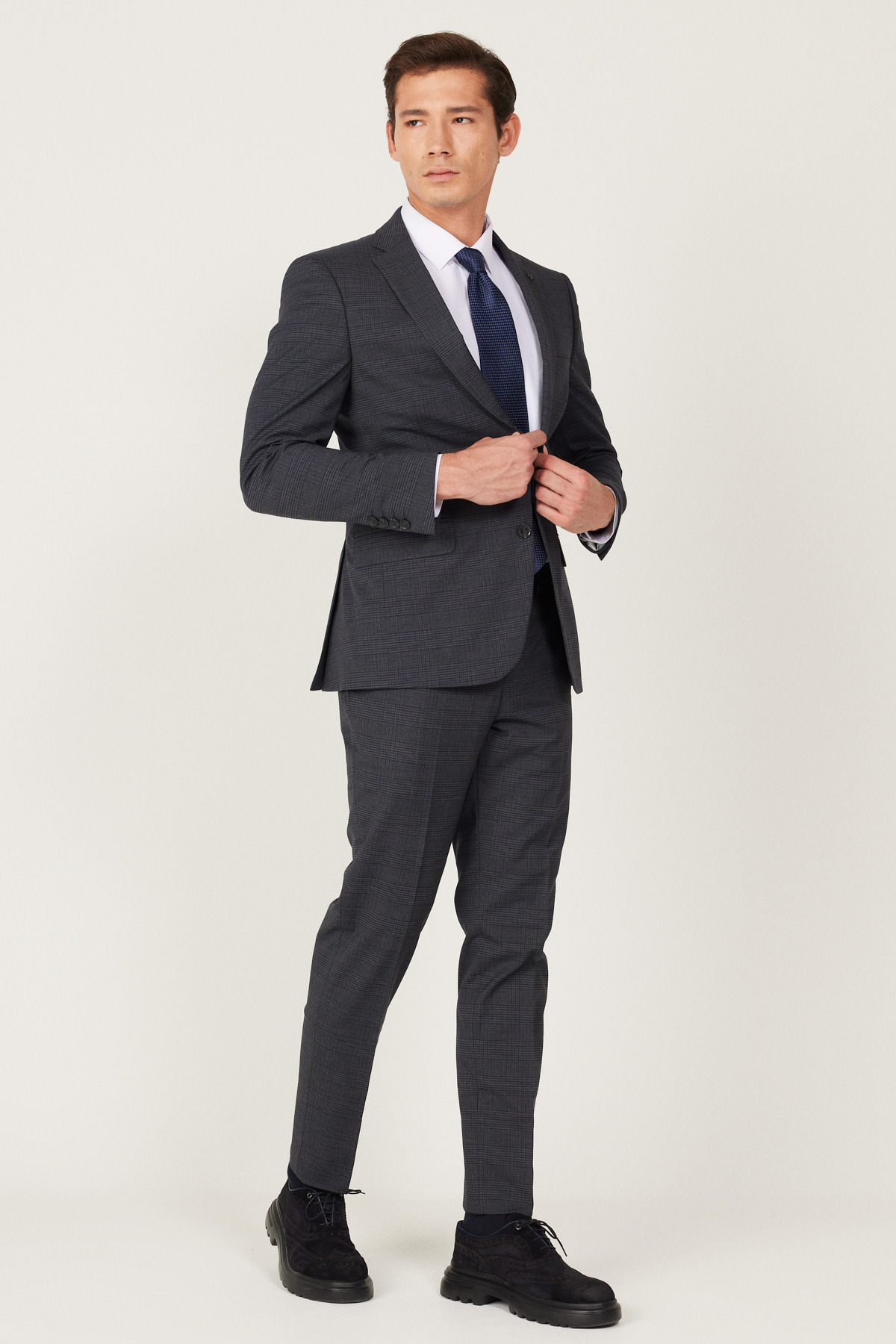 Altınyıldız Classics Erkek Antrasit-Lacivert Ekstra Slim Fit Dar Kesim Mono Yaka Desenli Takım Elbise görsel 5