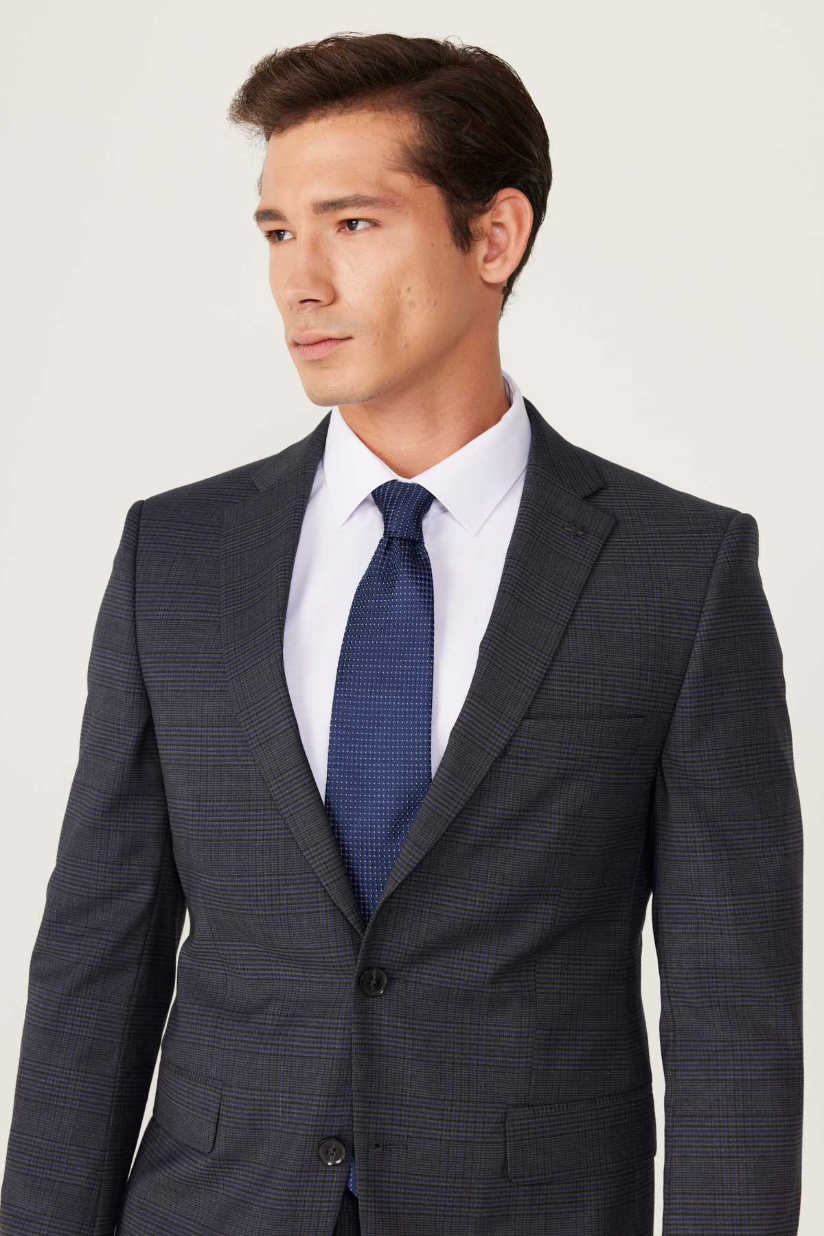 Altınyıldız Classics Erkek Antrasit-Lacivert Ekstra Slim Fit Dar Kesim Mono Yaka Desenli Takım Elbise görsel 7