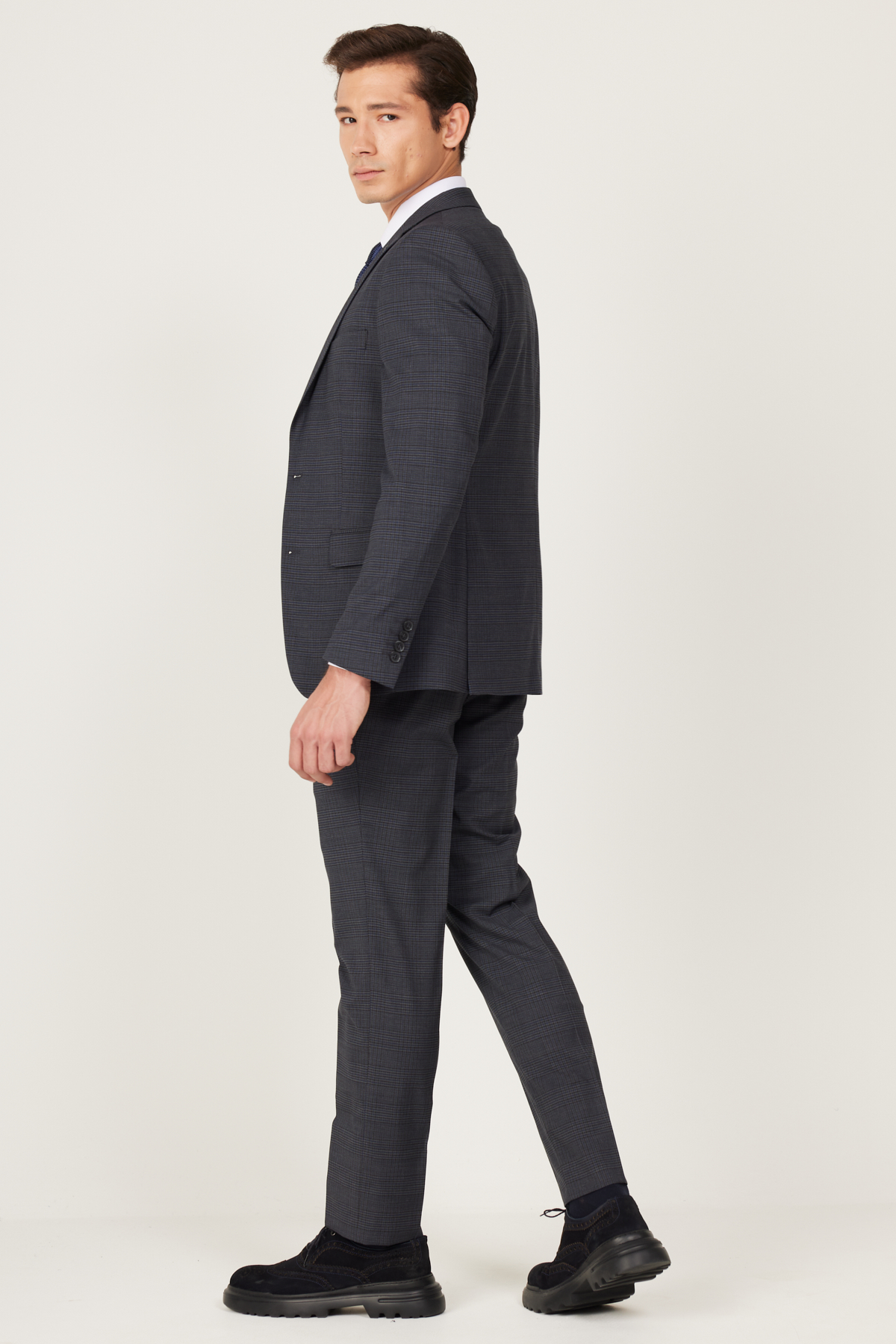 Altınyıldız Classics Erkek Antrasit-Lacivert Ekstra Slim Fit Dar Kesim Mono Yaka Desenli Takım Elbise görsel 8