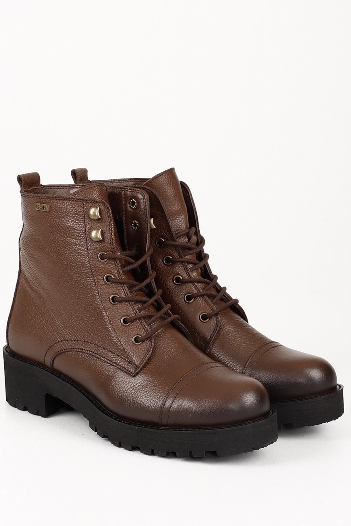 GÖNDERİ(R) Hakiki Deri Yuvarlak Burun Kauçuk Taban Topuklu Fermuarlı Bağcıklı Kadın Günlük Postal Bot 46461 görsel 2