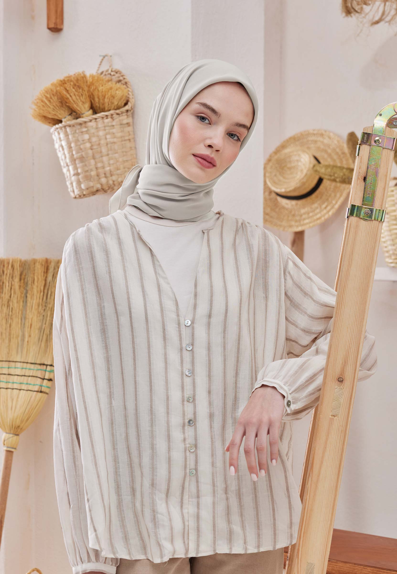 Fresh Scarfs Pamuk İpek Eşarp Açık Gri görsel 2