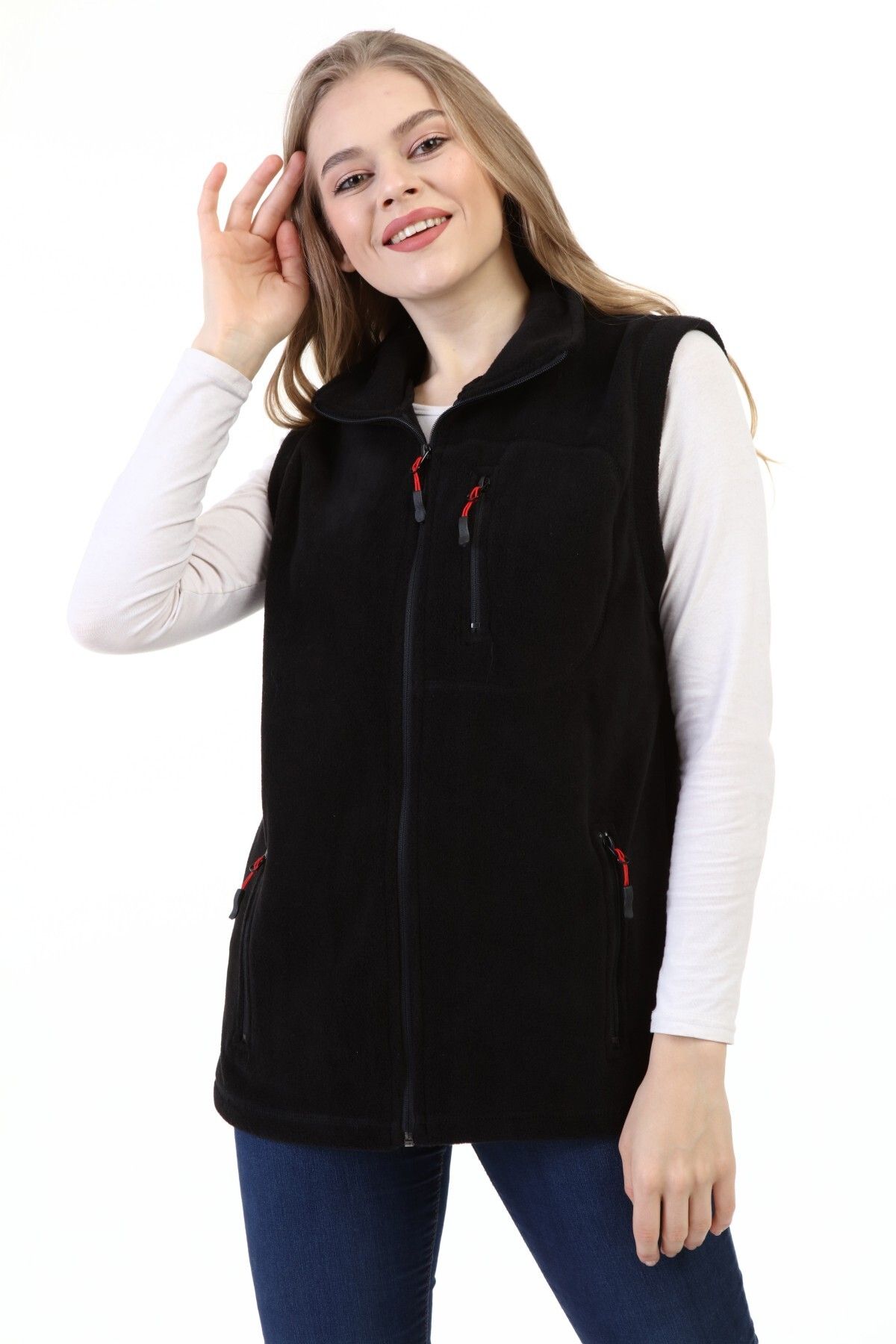 Genius Store Kadın Polar Yelek Tam Fermuarlı Outdoor Spor Yelek 3cepli
