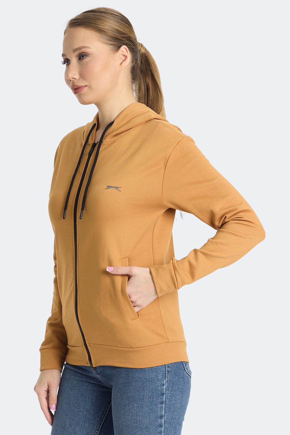 SLAZENGER KINET IN Kadın Fermuarlı Kapüşonlu Cepli Kiremit Sweatshırt görsel 3
