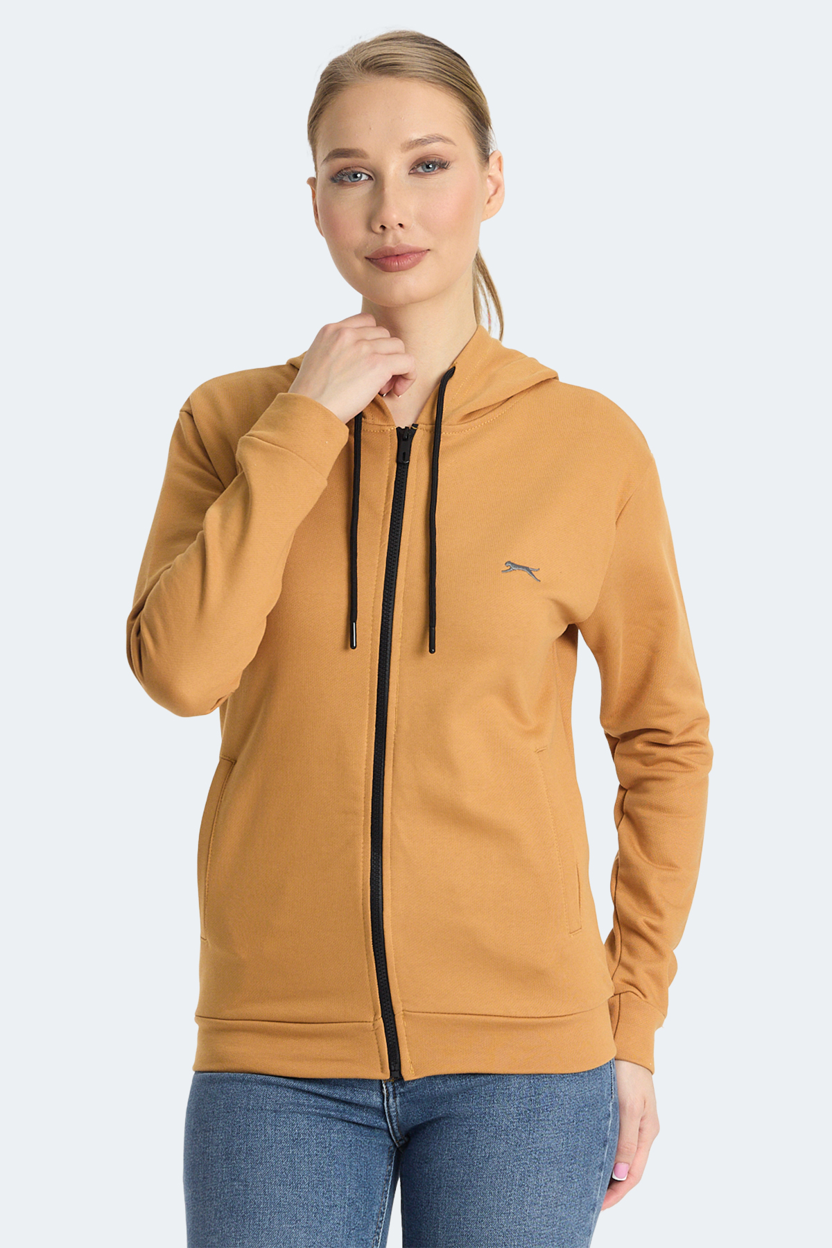 SLAZENGER KINET IN Kadın Fermuarlı Kapüşonlu Cepli Kiremit Sweatshırt görsel 6
