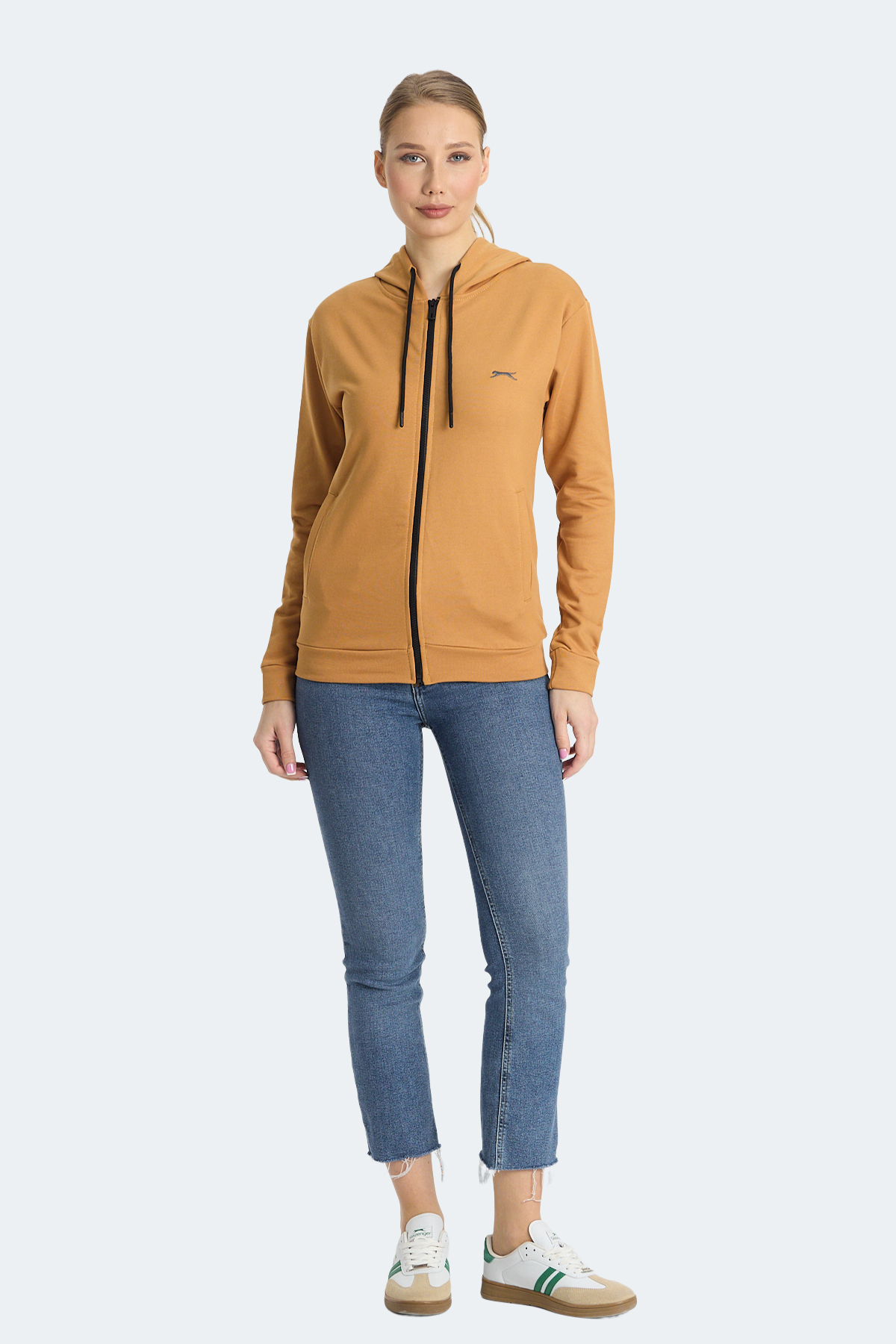 SLAZENGER KINET IN Kadın Fermuarlı Kapüşonlu Cepli Kiremit Sweatshırt görsel 7