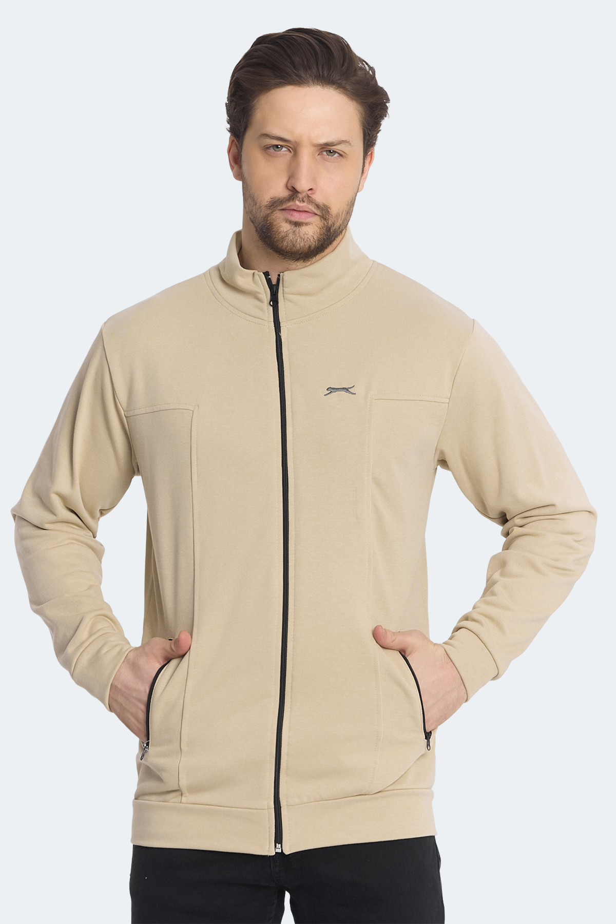 SLAZENGER KAGISONA Erkek Fermuarlı Sweatshirt Hırka Bej