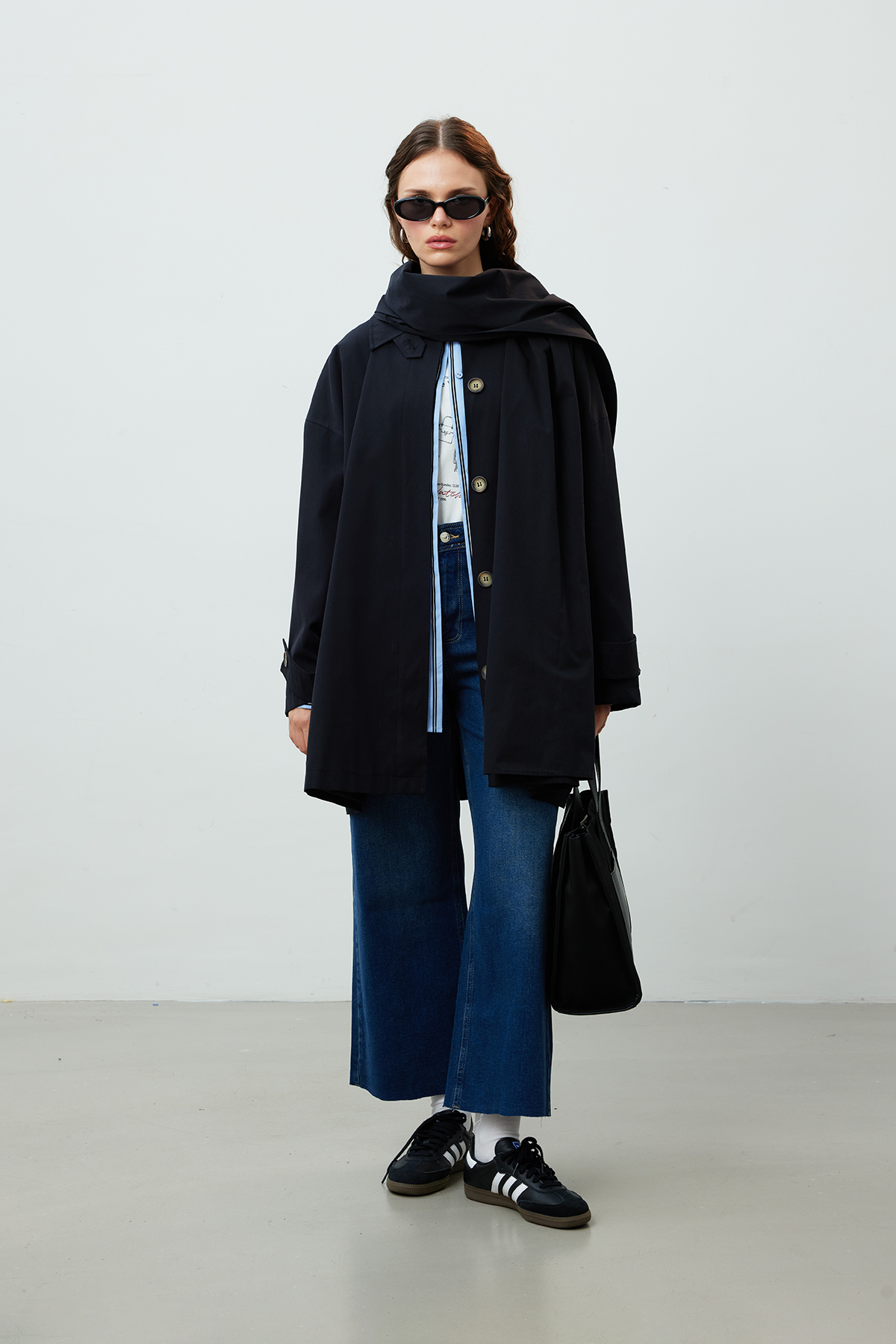 Manuka Stokholm Şal Detaylı Oversize Trençkot Siyah görsel 5