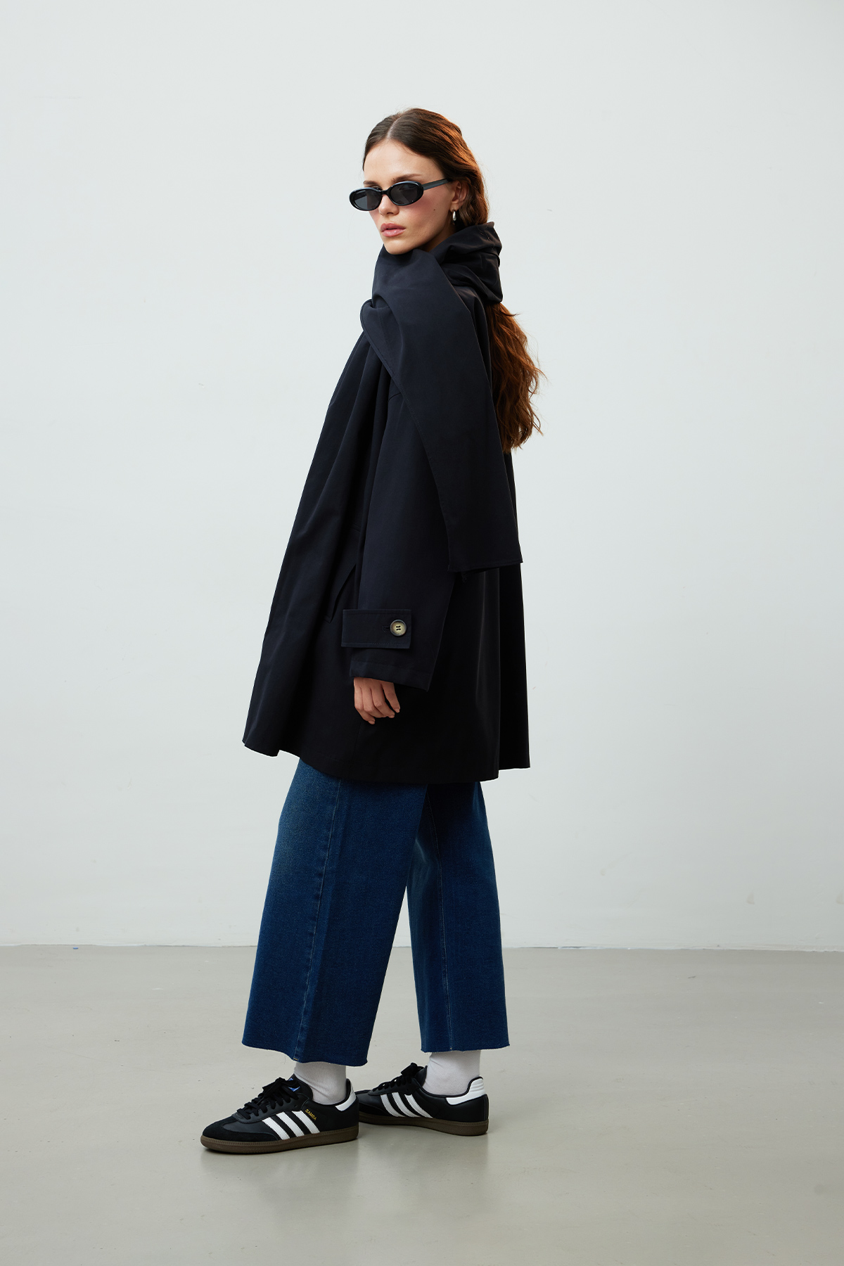 Manuka Stokholm Şal Detaylı Oversize Trençkot Siyah görsel 7