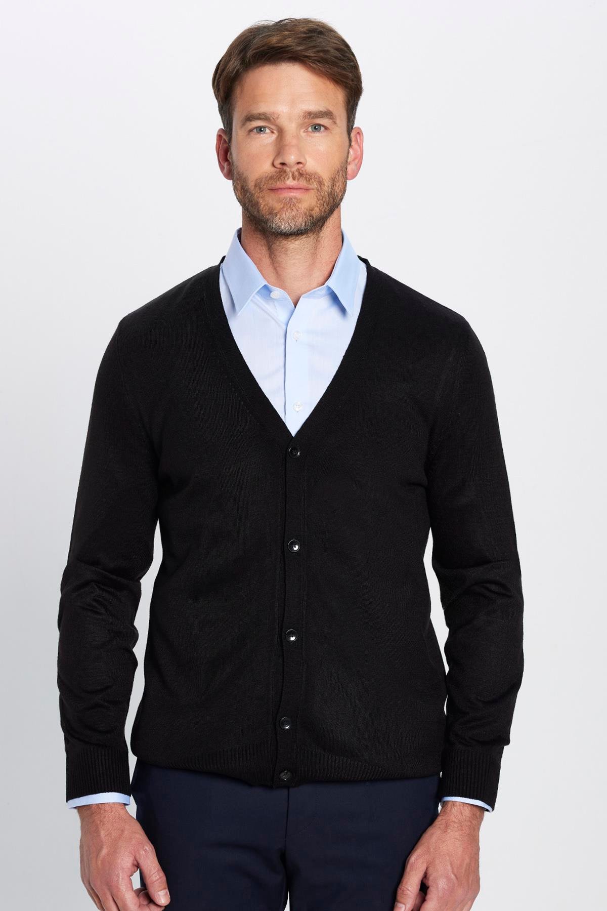 TUDORS Slim Fit Dar Kesim Düğmeli Düz Tüylenmeyen Yumuşak Dokulu Erkek Hırka