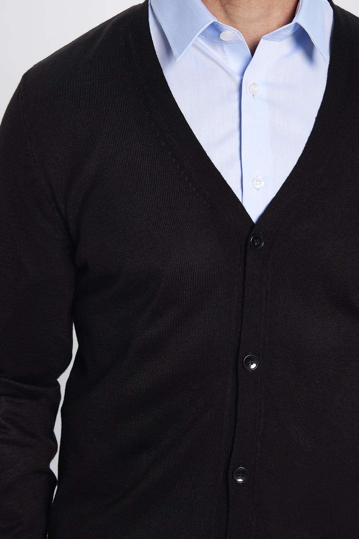 TUDORS Slim Fit Dar Kesim Düğmeli Düz Tüylenmeyen Yumuşak Dokulu Erkek Hırka görsel 4