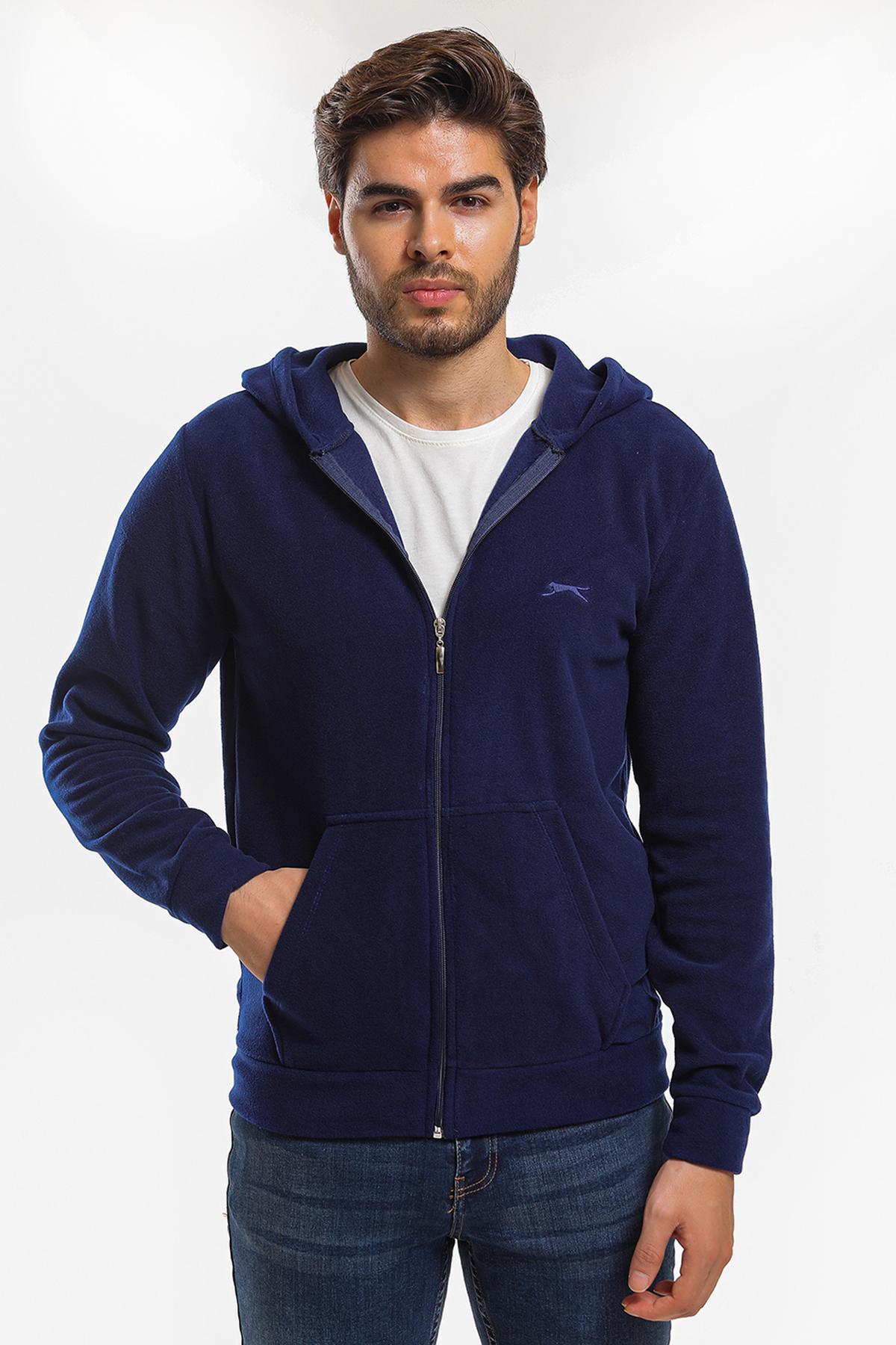 SLAZENGER SAMSON Erkek Fermuarlı Sweatshirt Hırka Lacivert