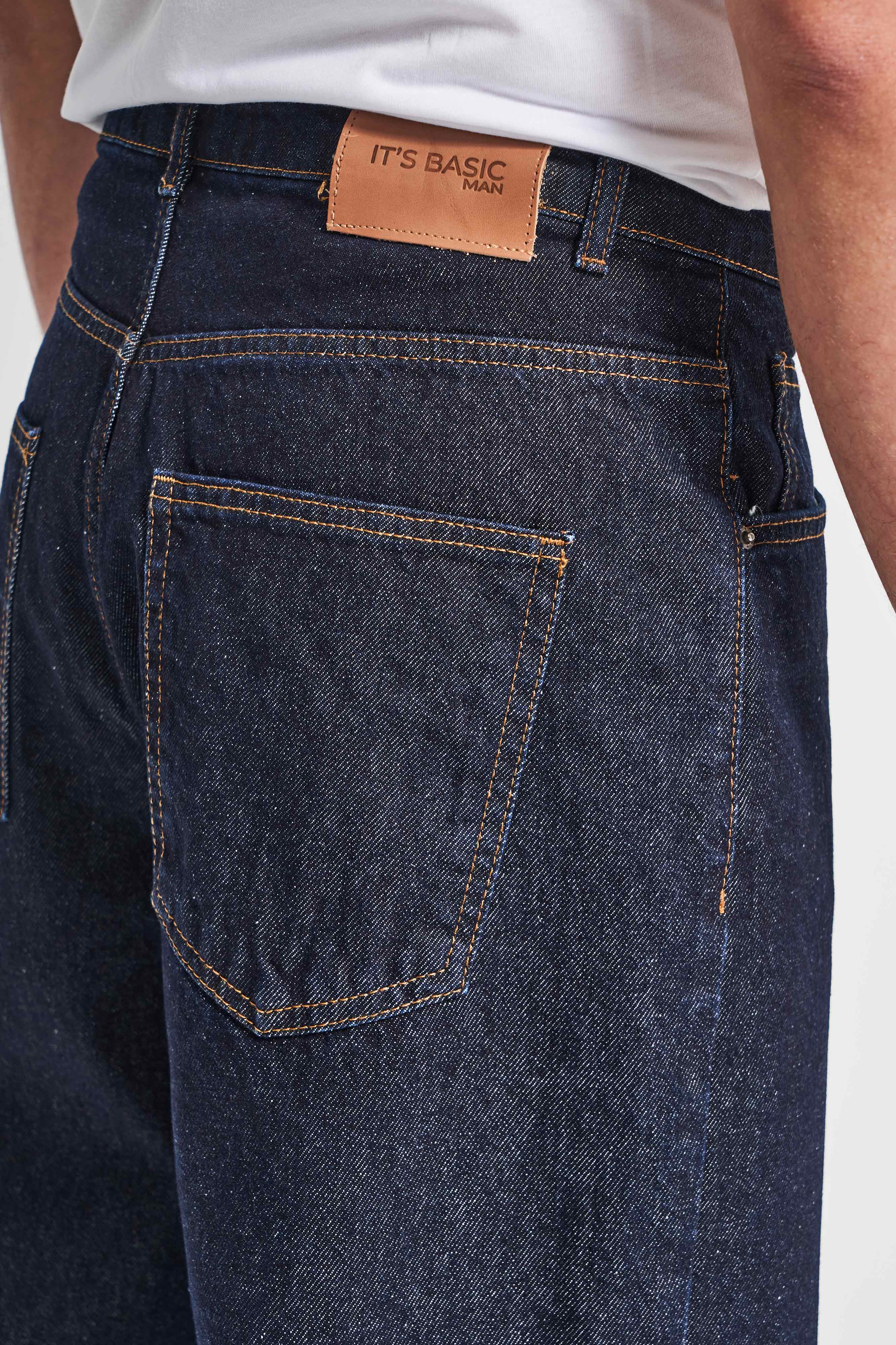 It's Basic Erkek İndigo Renk 7w5-50 TT25 Relaxed Baggy Fit İç Boy 80cm %100 Pamuk Denim Jean görsel 5