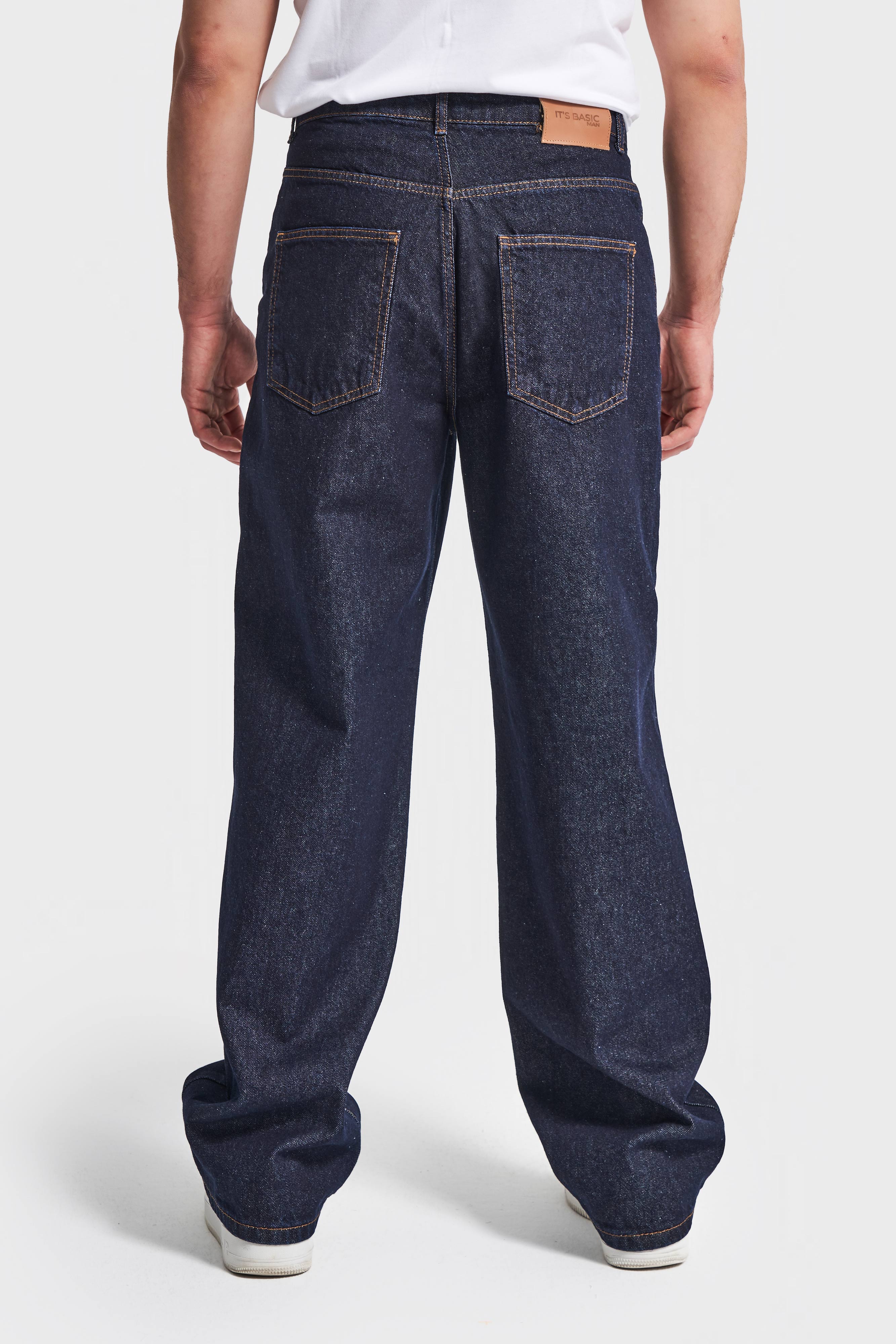 It's Basic Erkek İndigo Renk 7w5-50 TT25 Relaxed Baggy Fit İç Boy 80cm %100 Pamuk Denim Jean görsel 6