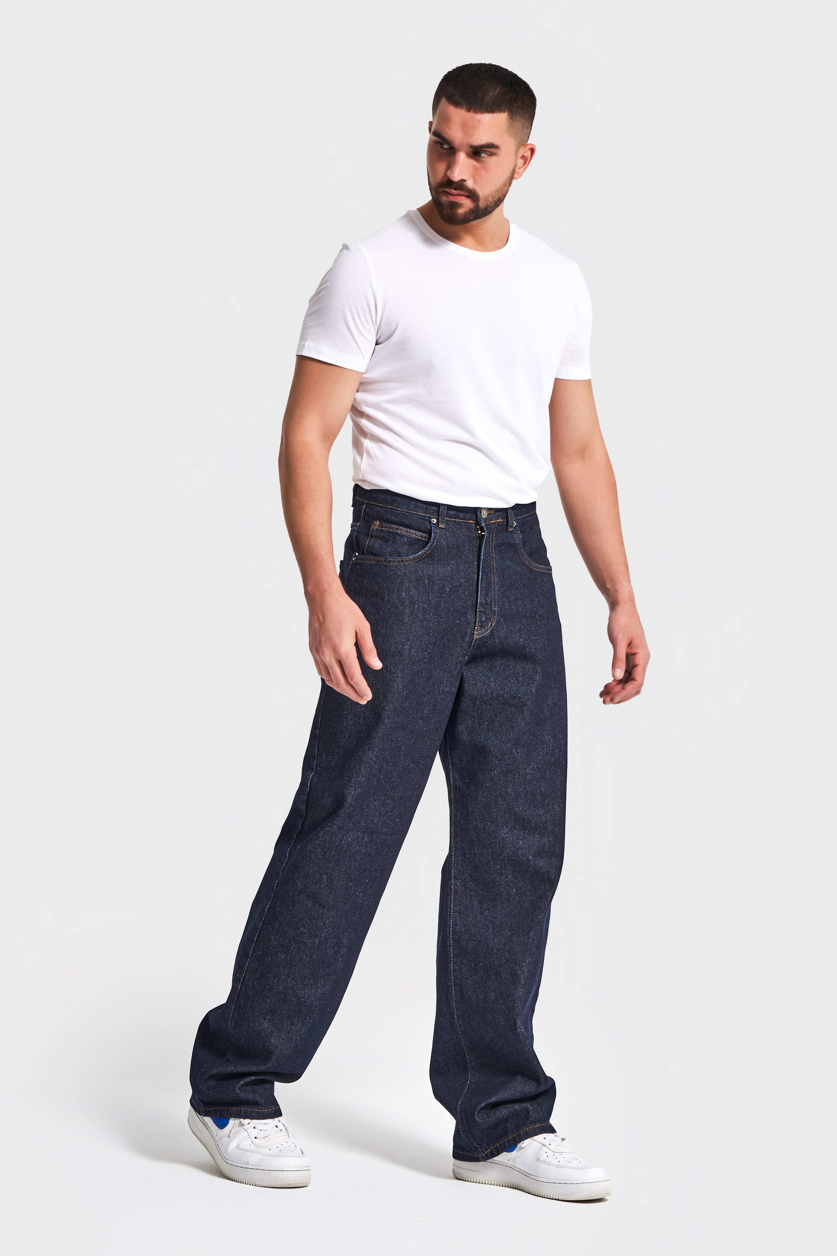 It's Basic Erkek İndigo Renk 7w5-50 TT25 Relaxed Baggy Fit İç Boy 80cm %100 Pamuk Denim Jean görsel 7