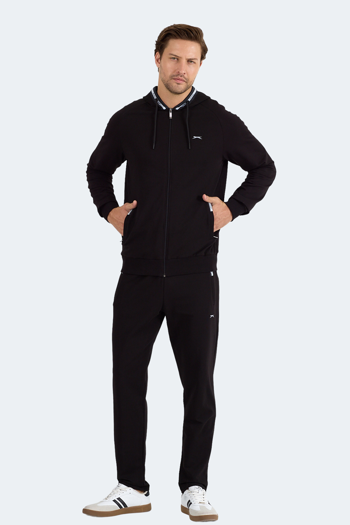 SLAZENGER FENDER Erkek Kapüşonlu Fermuarlı Siyah Eşofman Takımı