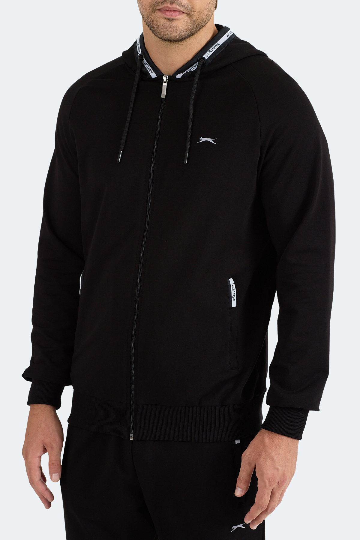 SLAZENGER FENDER Erkek Kapüşonlu Fermuarlı Siyah Eşofman Takımı görsel 2