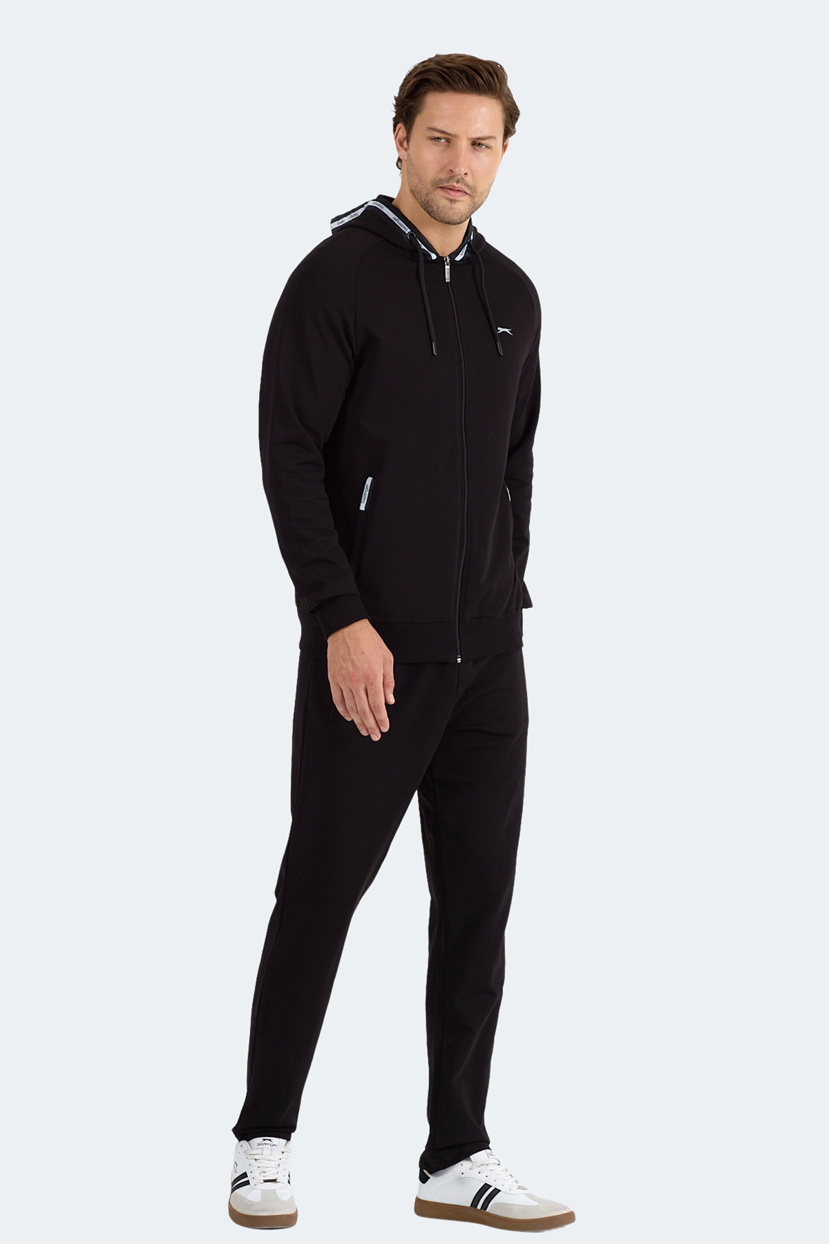 SLAZENGER FENDER Erkek Kapüşonlu Fermuarlı Siyah Eşofman Takımı görsel 4