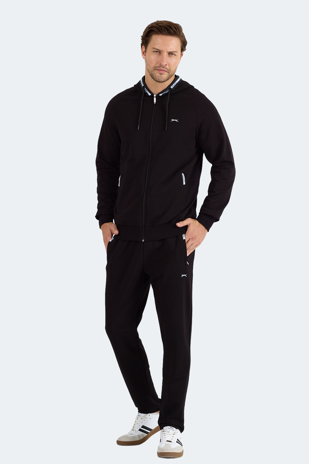 SLAZENGER FENDER Erkek Kapüşonlu Fermuarlı Siyah Eşofman Takımı görsel 7
