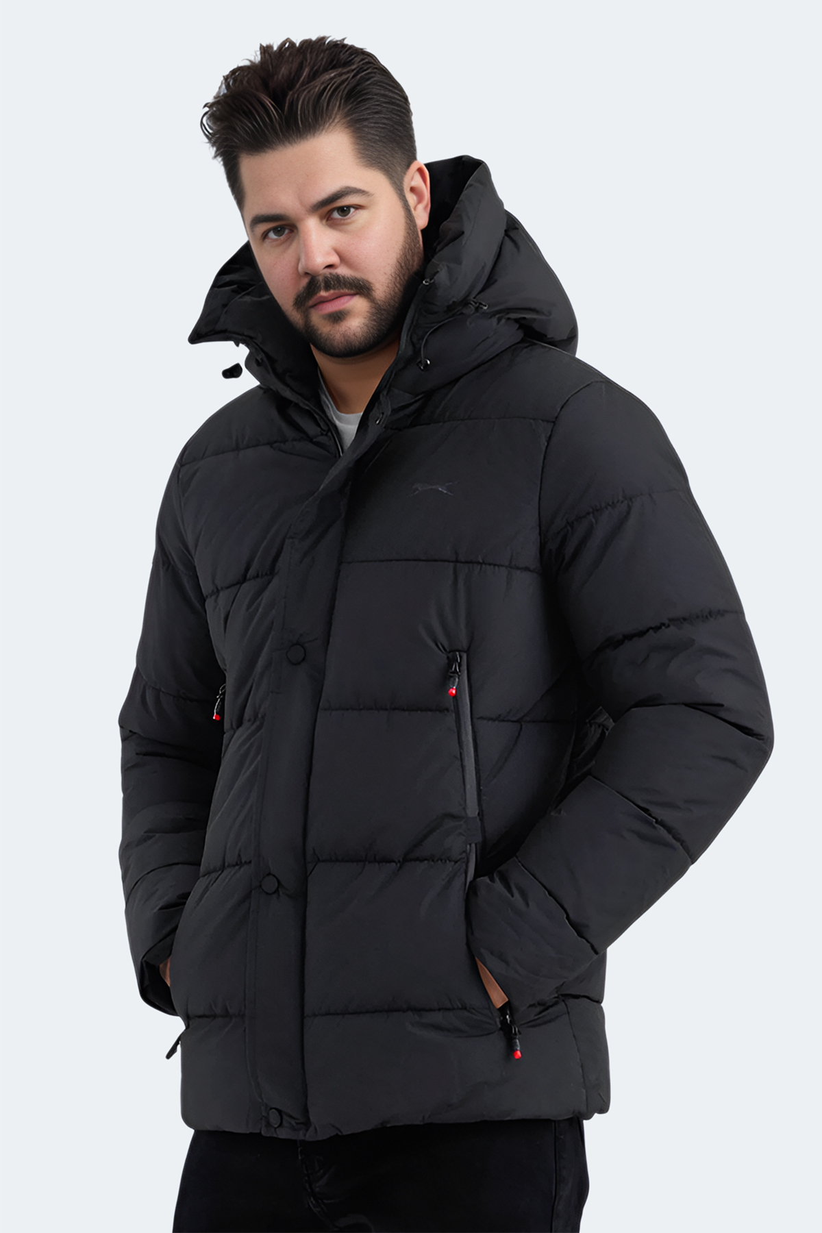 SLAZENGER GAFAR Erkek Mont Büyük Beden Şişme Mont Siyah görsel 3