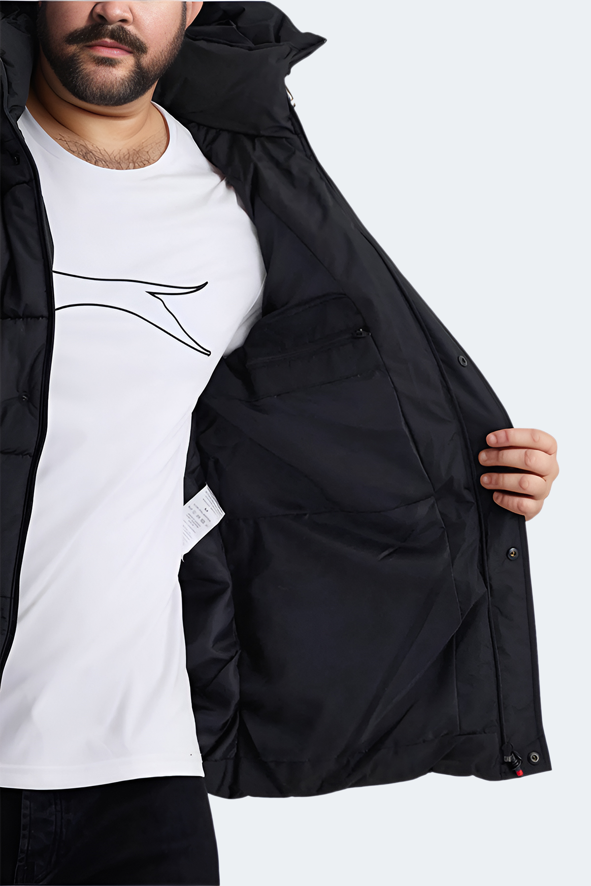 SLAZENGER GAFAR Erkek Mont Büyük Beden Şişme Mont Siyah görsel 5