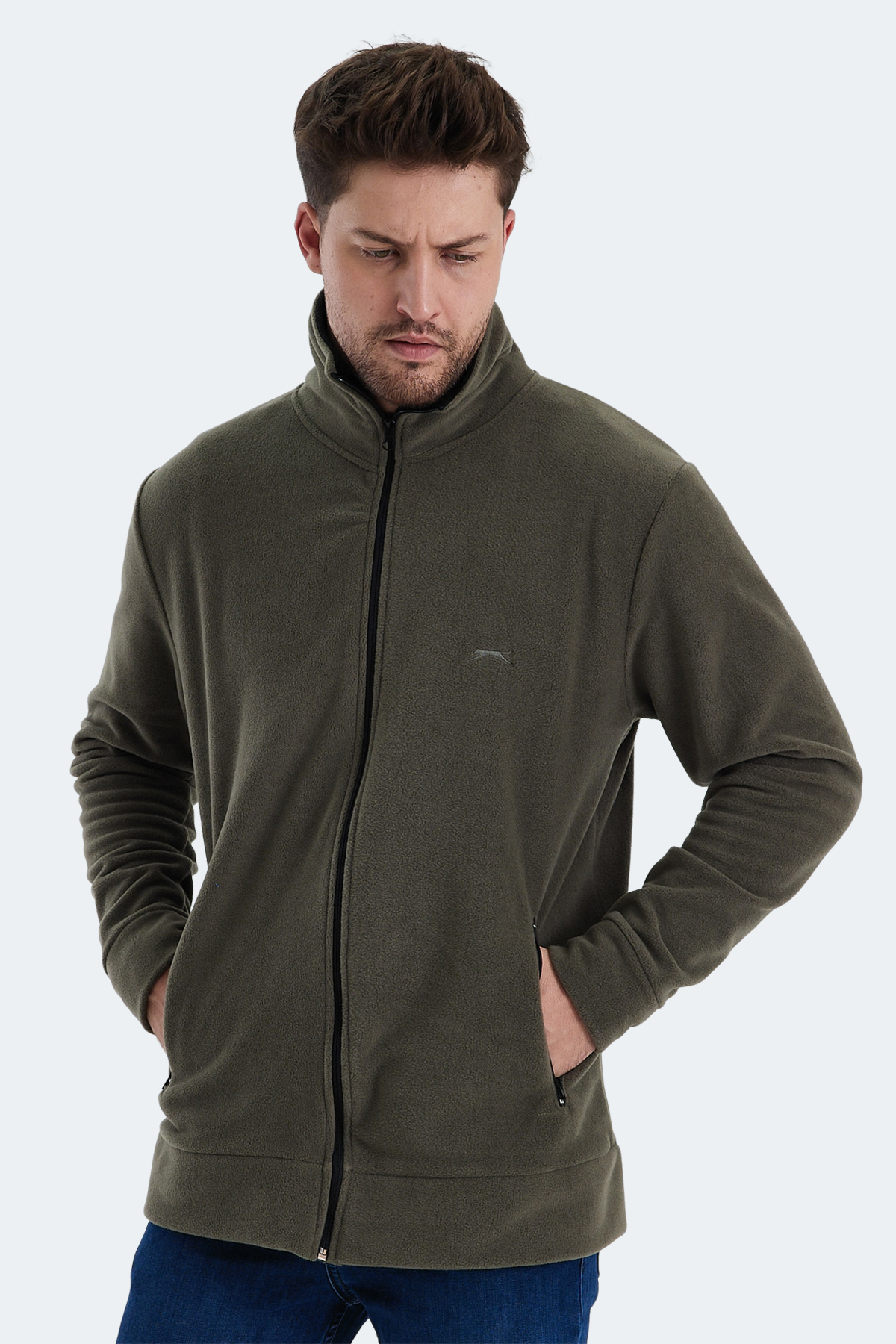 SLAZENGER Erkek Fermuarlı Sweatshirt Hırka Haki