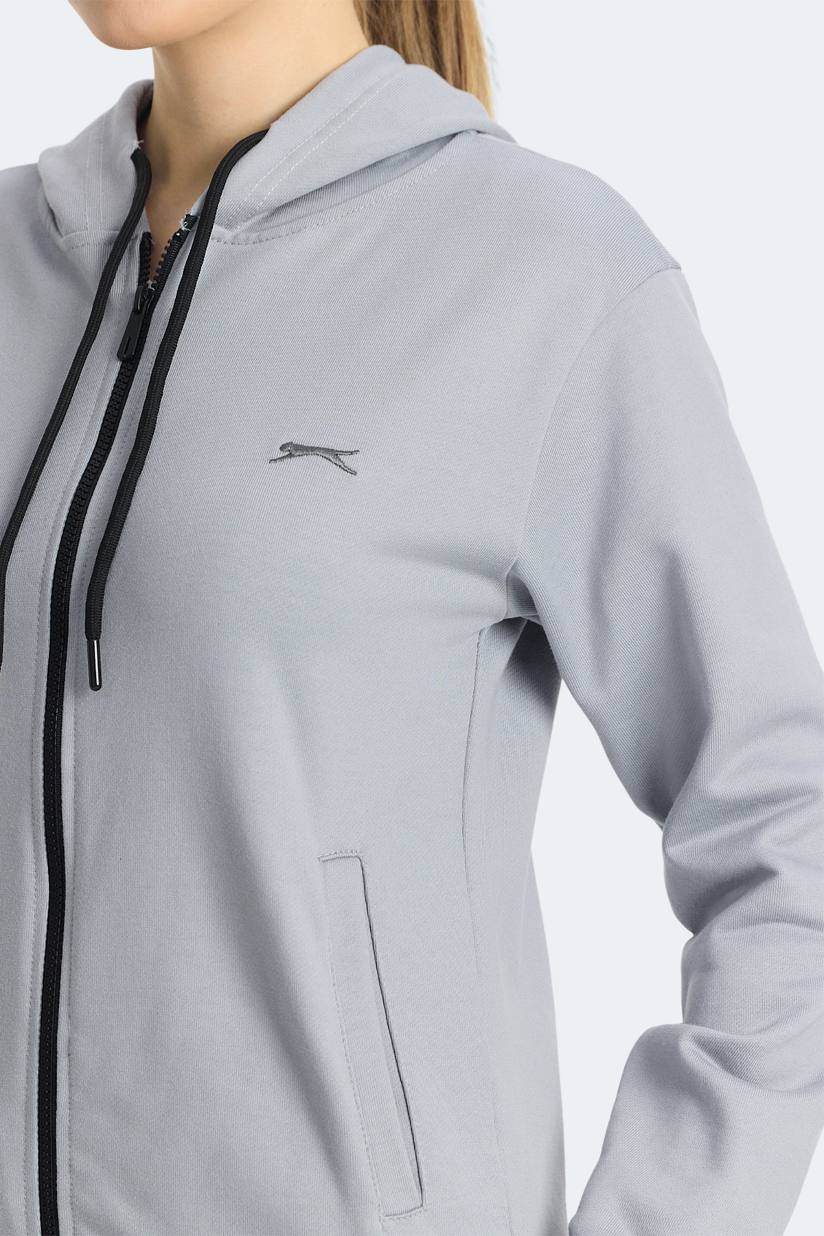 SLAZENGER KINET IN Kadın Fermuarlı Kapüşonlu Cepli Gri Sweatshırt görsel 5