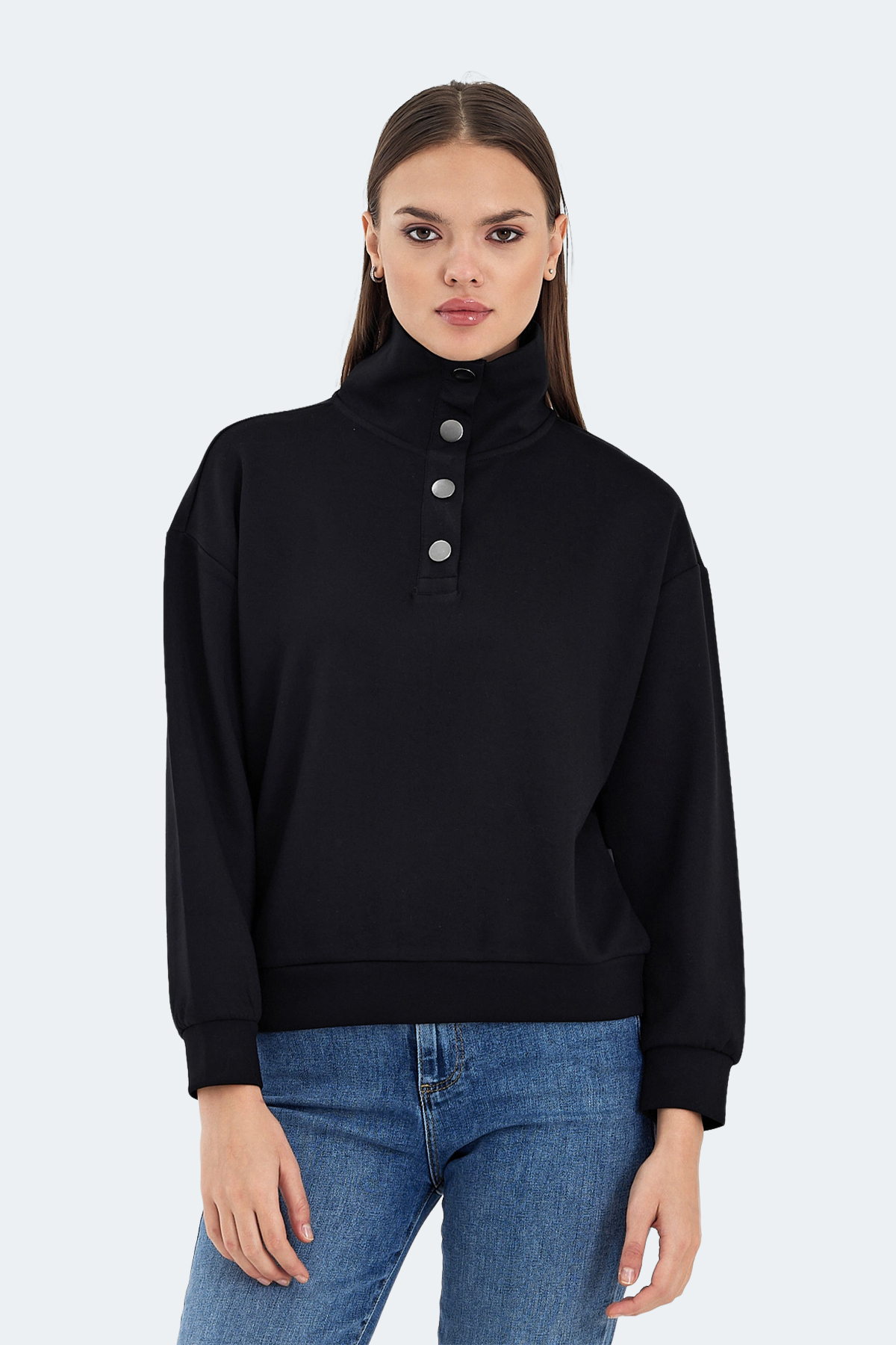 SLAZENGER VIDAL Oversize Kadın Siyah Sweatshirt