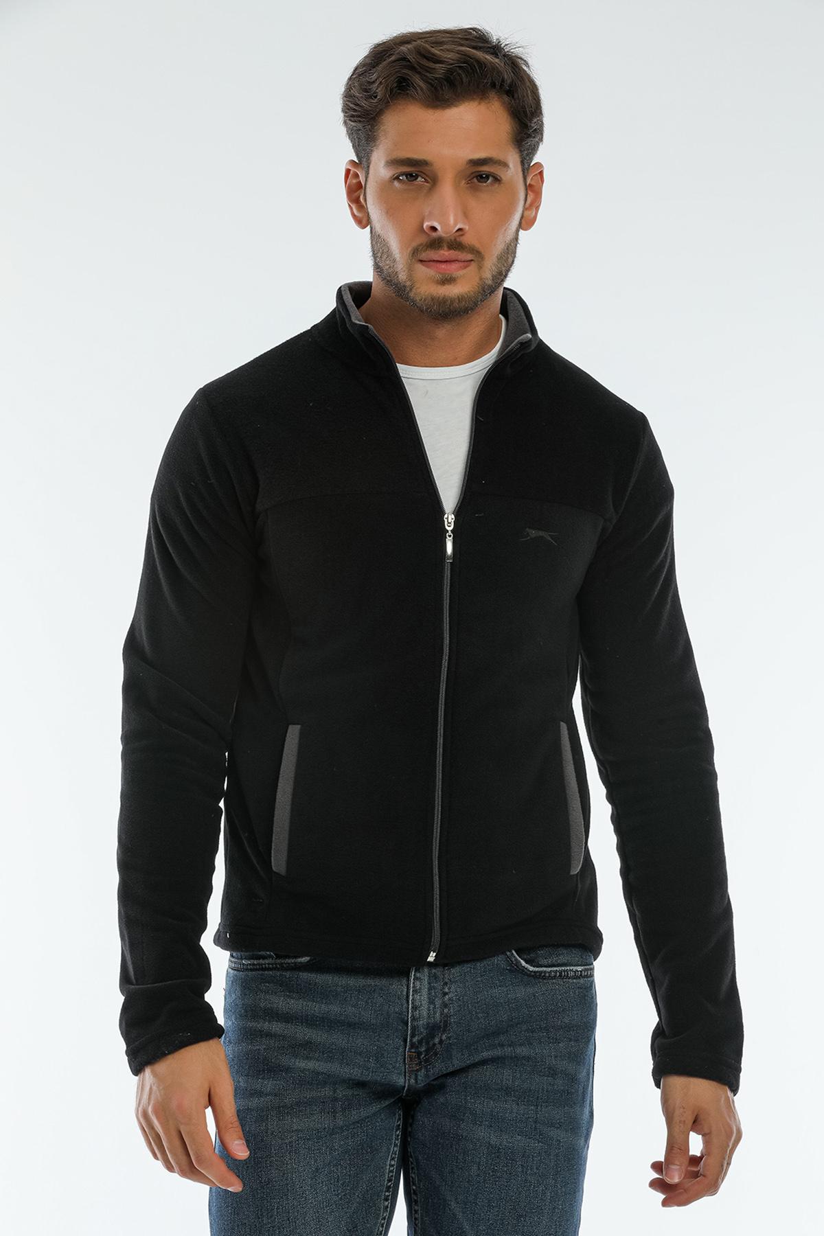 SLAZENGER SAFRANO I Erkek Fermuarlı Sweatshirt Hırka Siyah