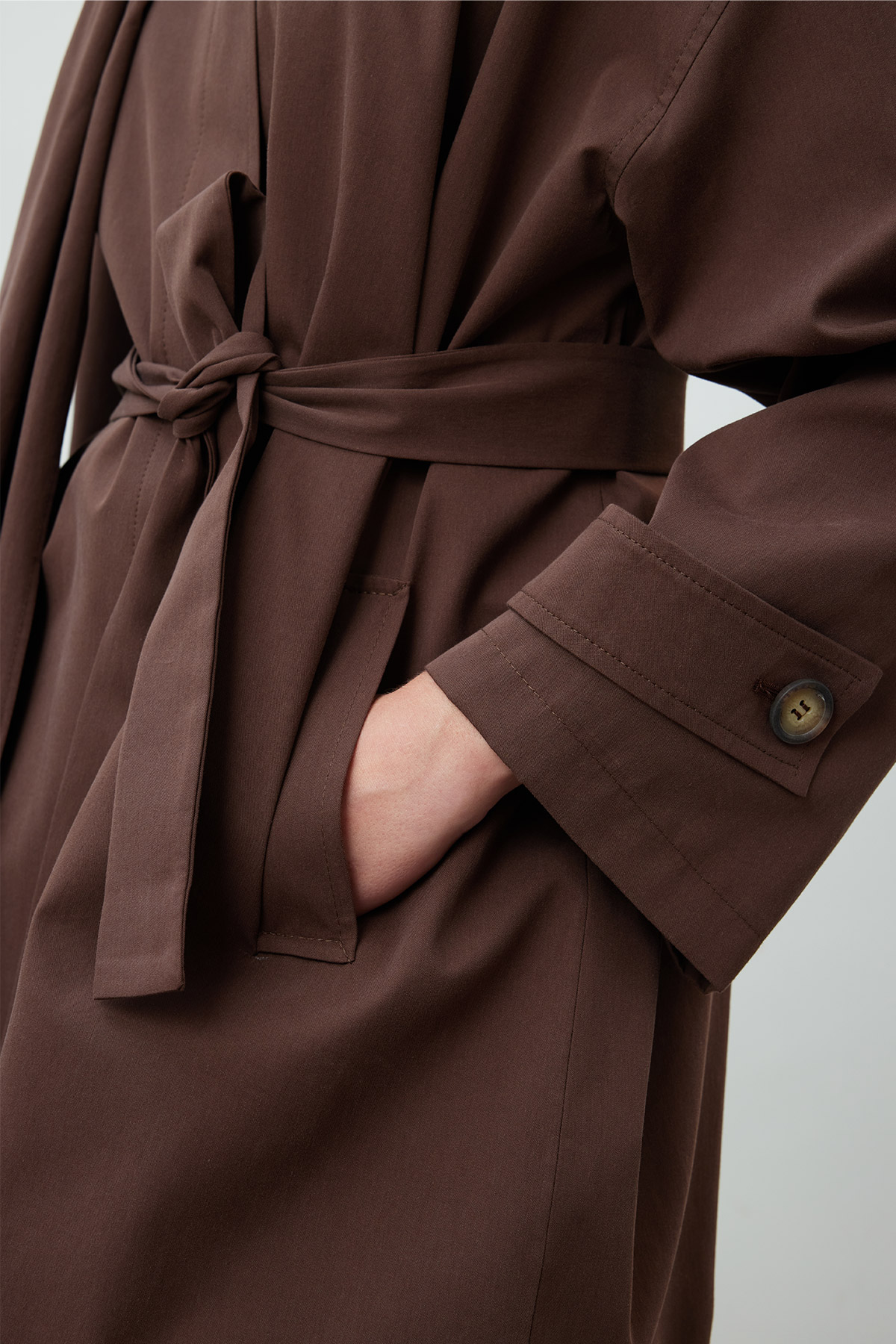 Manuka Stokholm Şal Detaylı Oversize Trençkot Kahverengi görsel 5