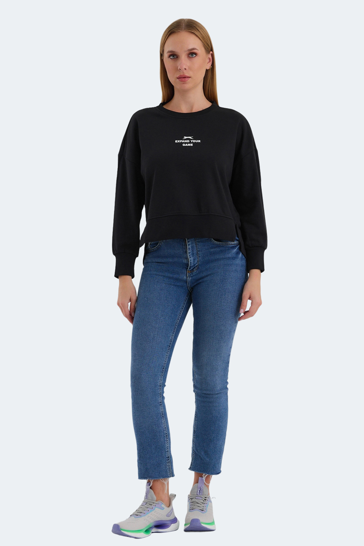 SLAZENGER VITAL Kadın Crop Siyah Sweatshirt