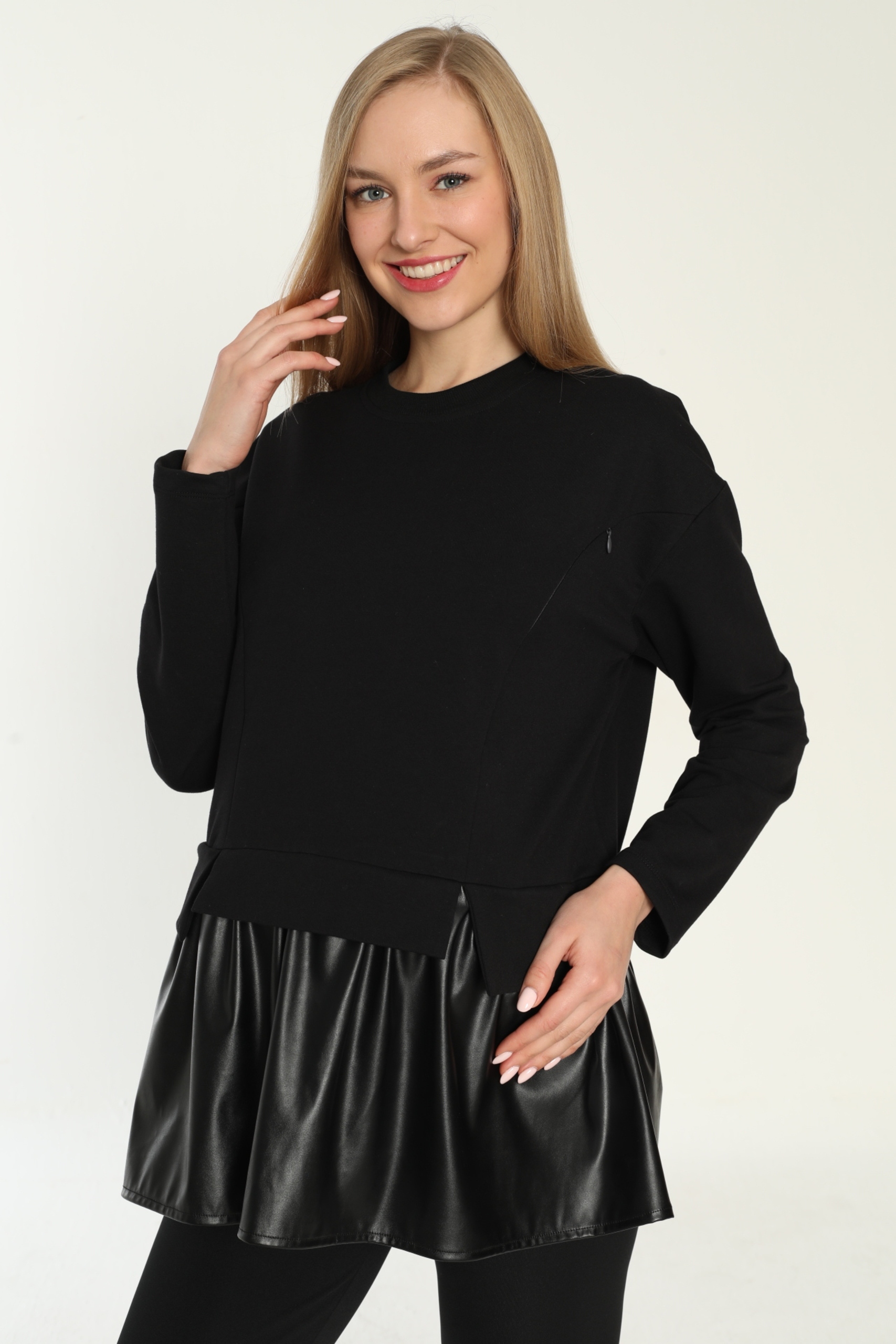 MİSS DÜNYA LİSSA Siyah Emzirme Detaylı Hamile ve Lohusa Sweatshirt