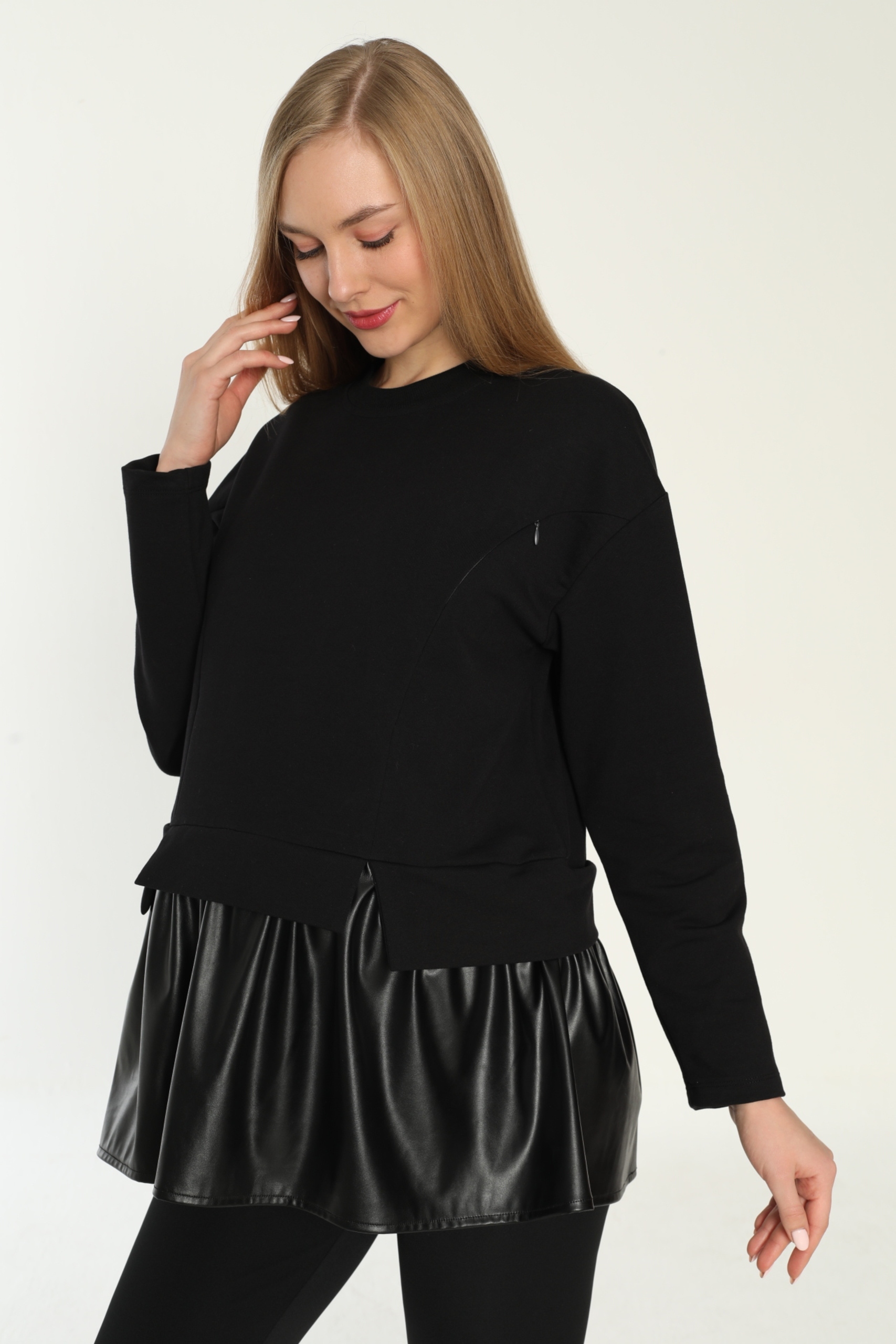 MİSS DÜNYA LİSSA Siyah Emzirme Detaylı Hamile ve Lohusa Sweatshirt görsel 3