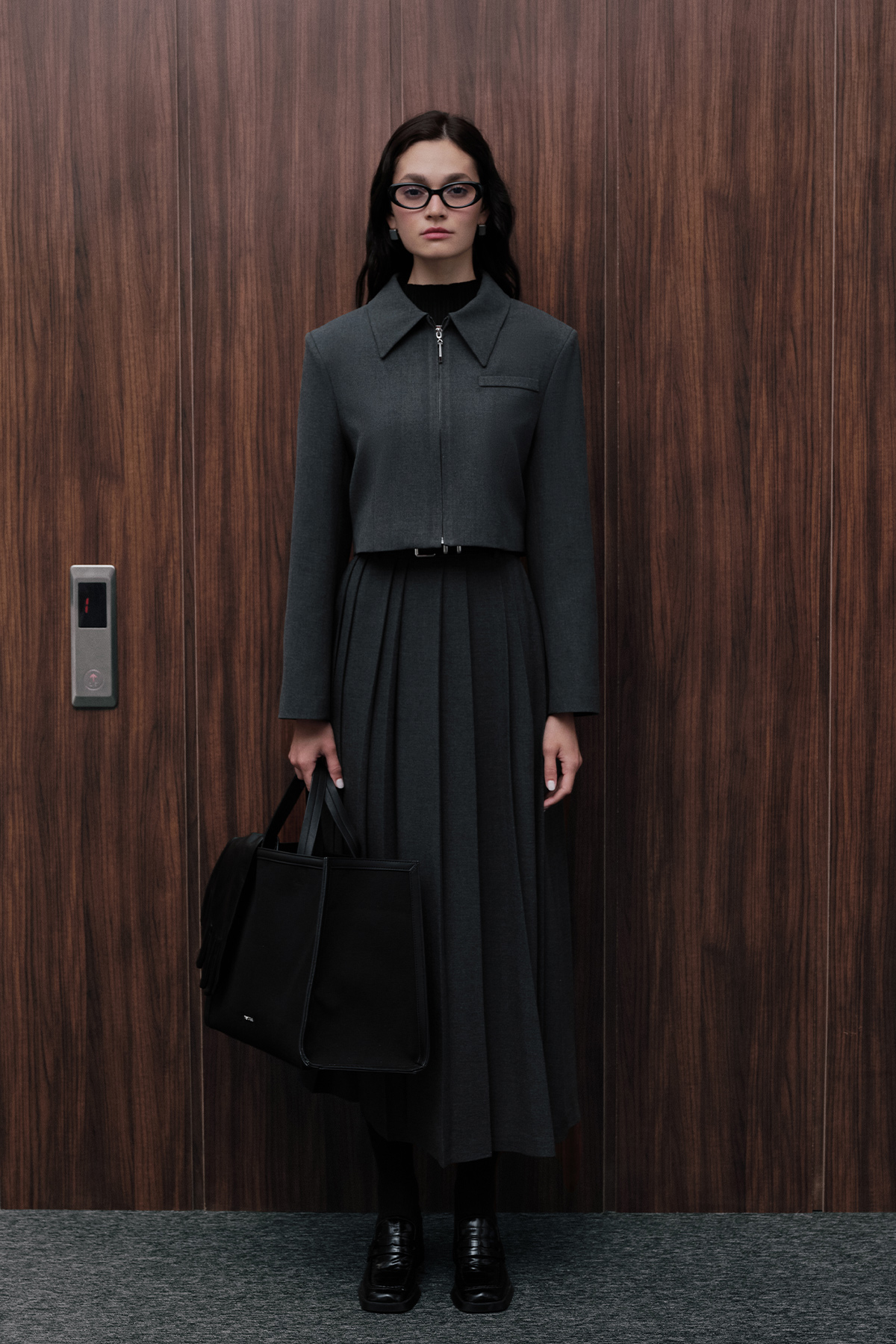 Manuka Klasik Kesim Crop Blazer Ceket Antrasit görsel 2