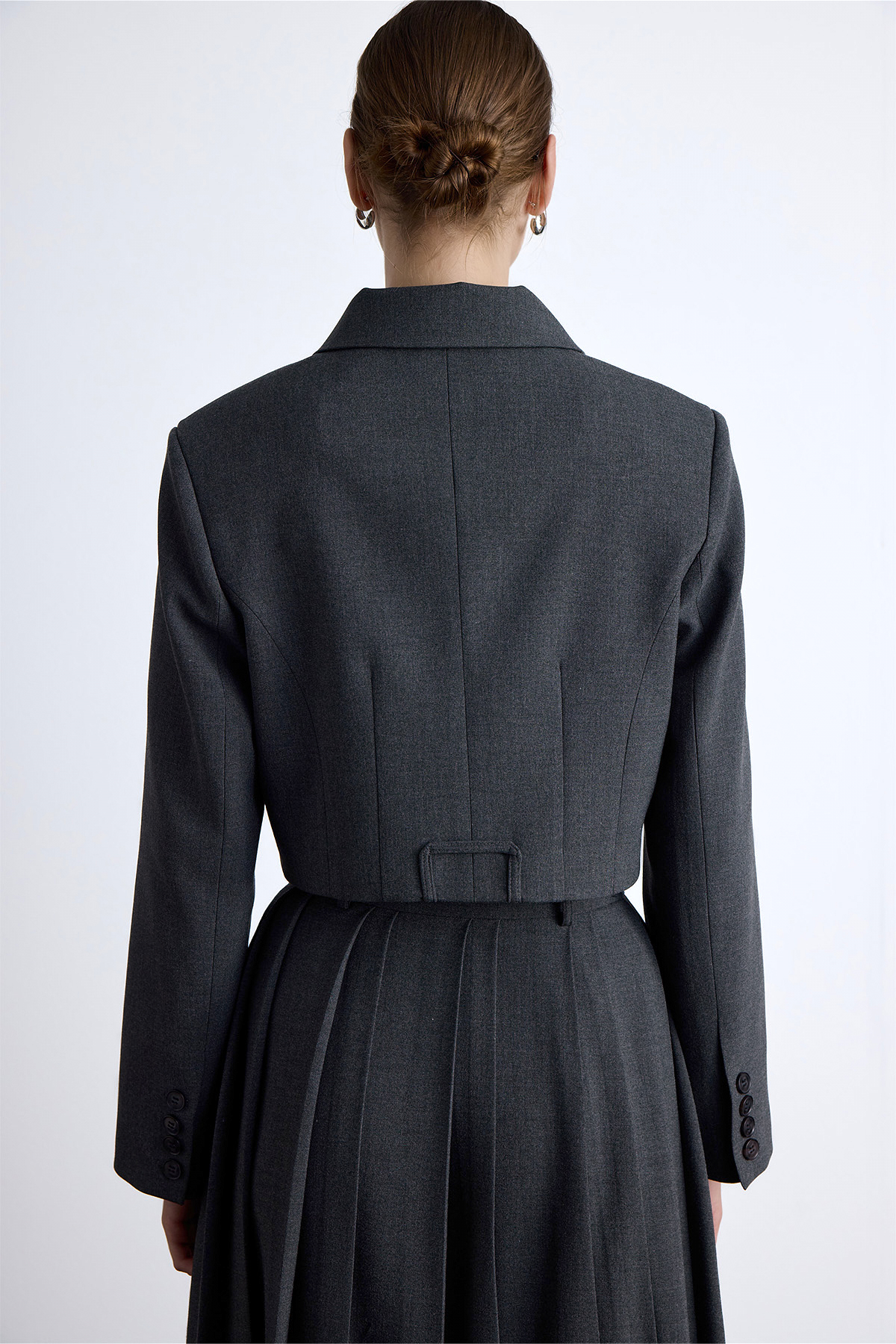 Manuka Klasik Kesim Crop Blazer Ceket Antrasit görsel 8